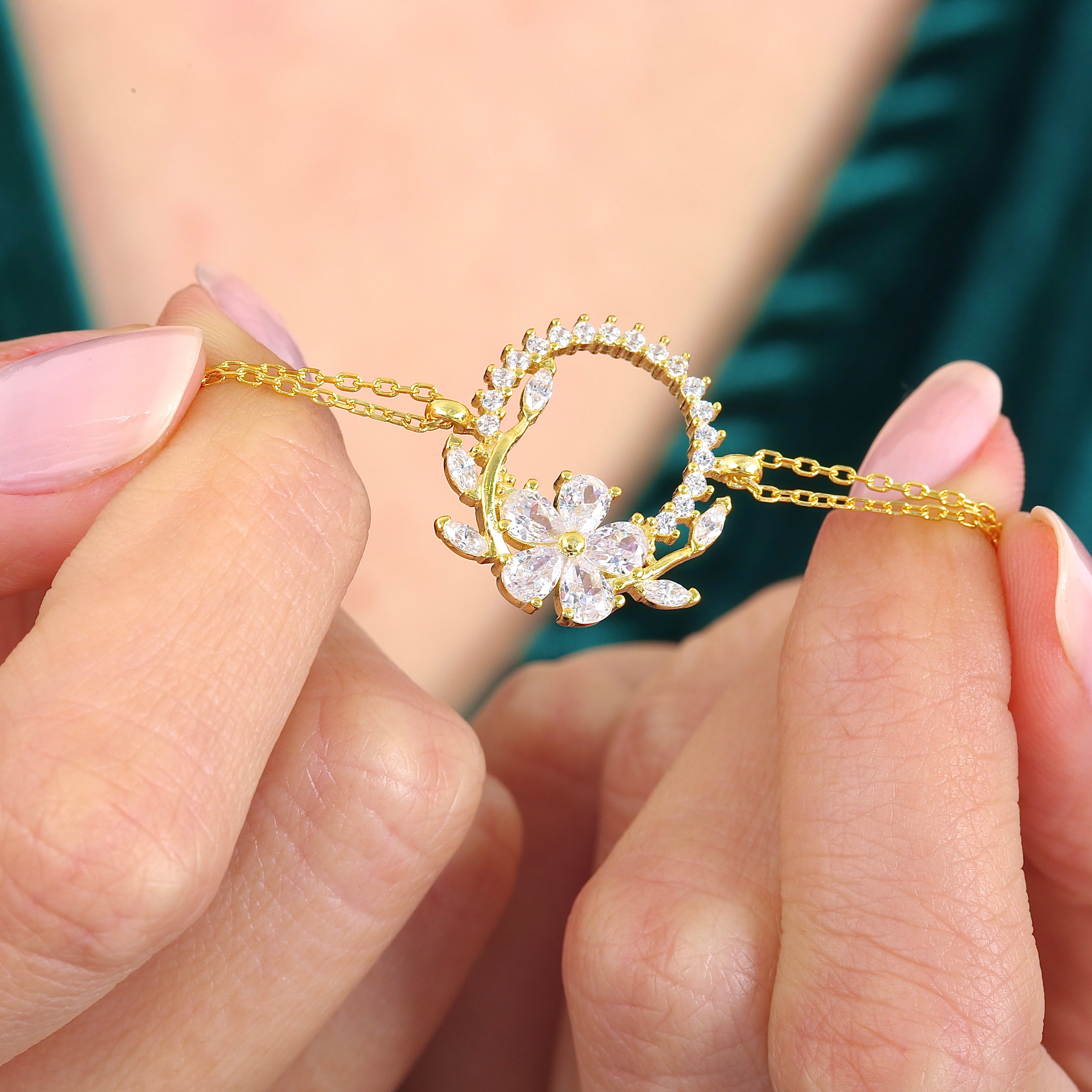 14K Solid Gold Diamond Crown Bracelet: Floral Gold Jewelry Gift