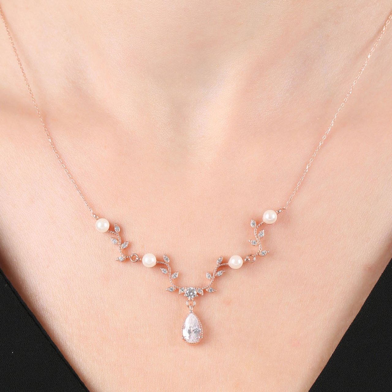 Diamond Mount Pearl Spring Rose/Silver/Gold Flowers 925 Sterling Silver Necklace