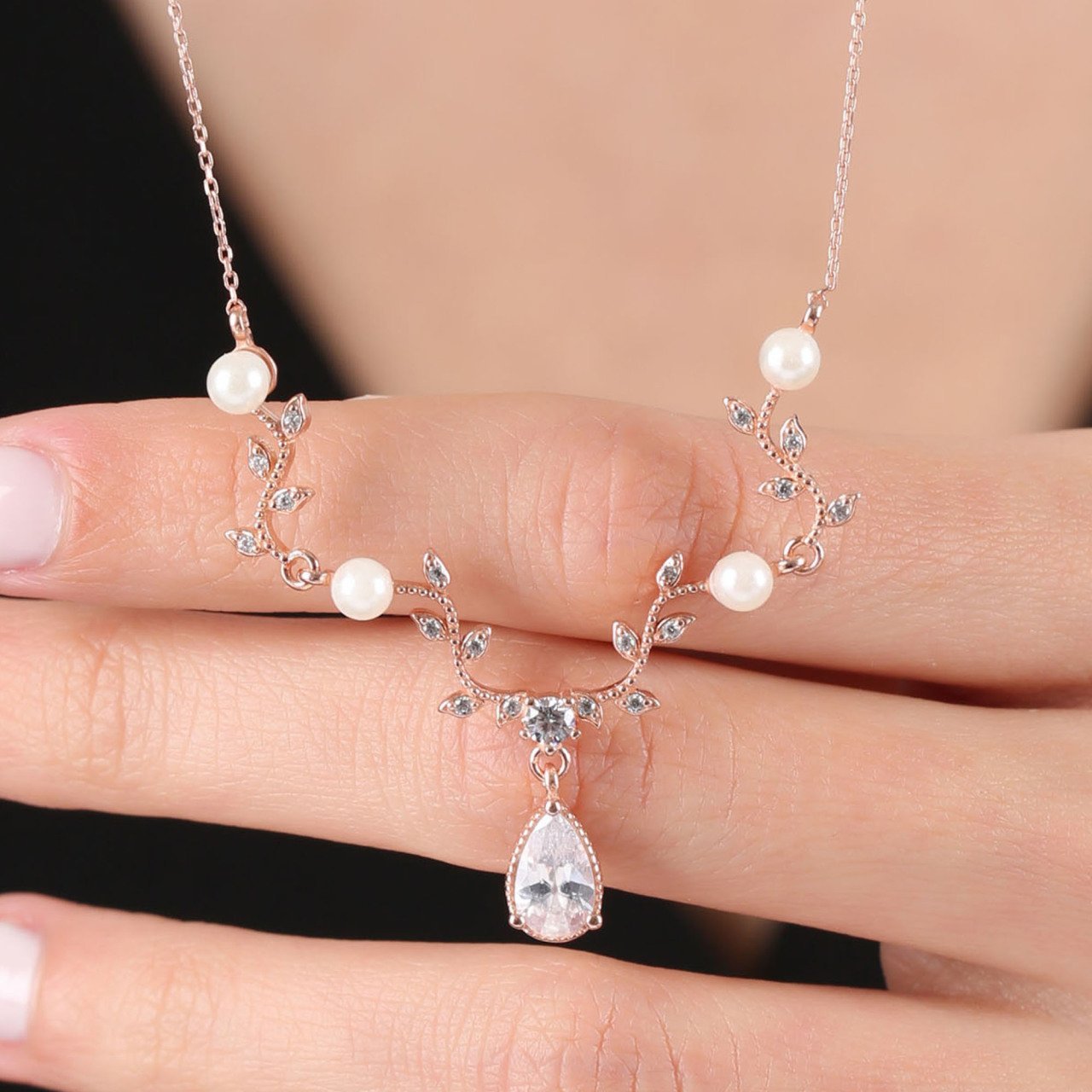 Diamond Mount Pearl Spring Rose/Silver/Gold Flowers 925 Sterling Silver Necklace