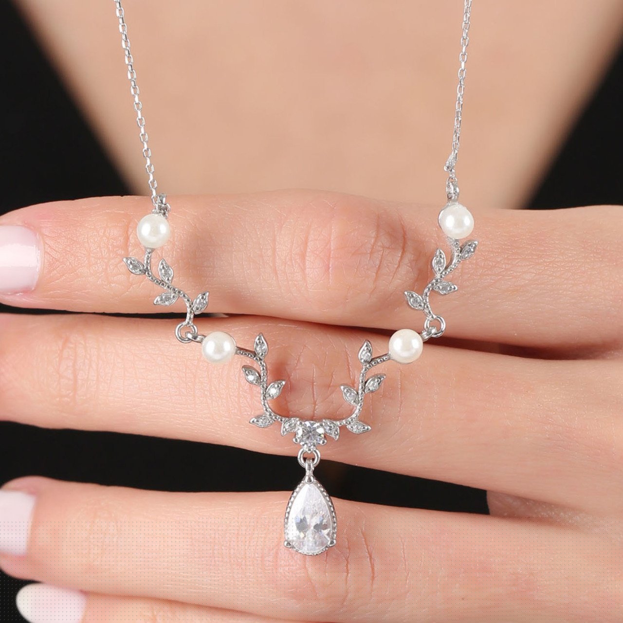 Diamond Mount Pearl Spring Rose/Silver/Gold Flowers 925 Sterling Silver Necklace