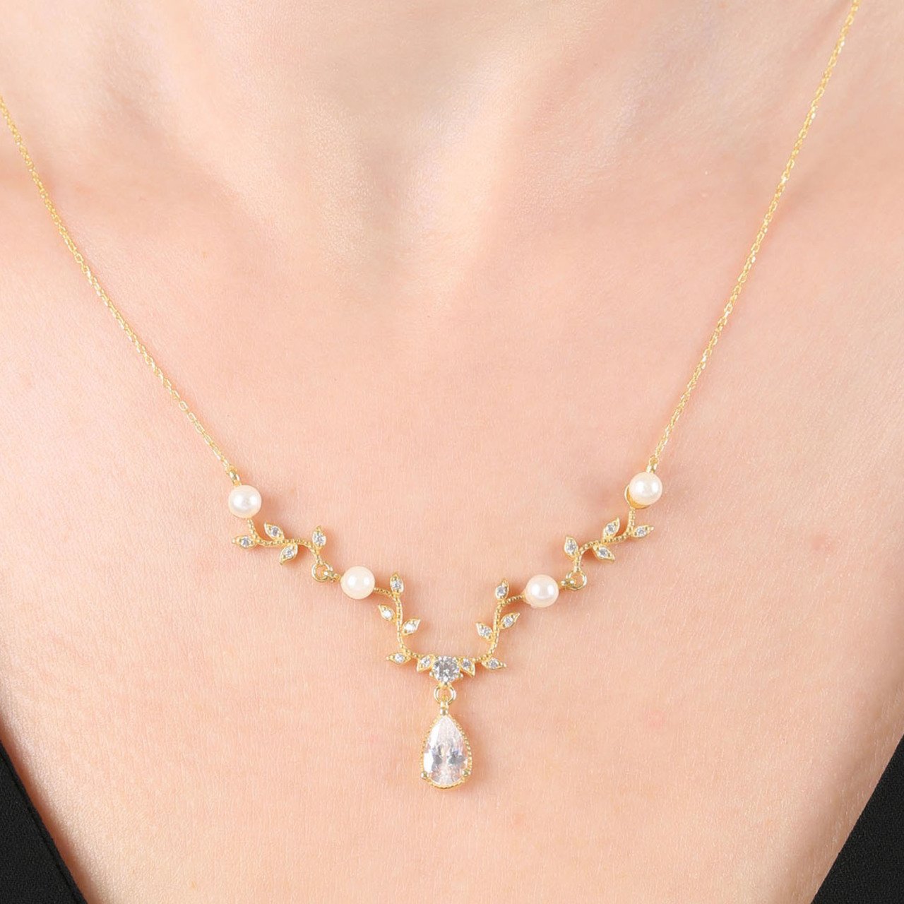 Diamond Mount Pearl Spring Rose/Silver/Gold Flowers 925 Sterling Silver Necklace