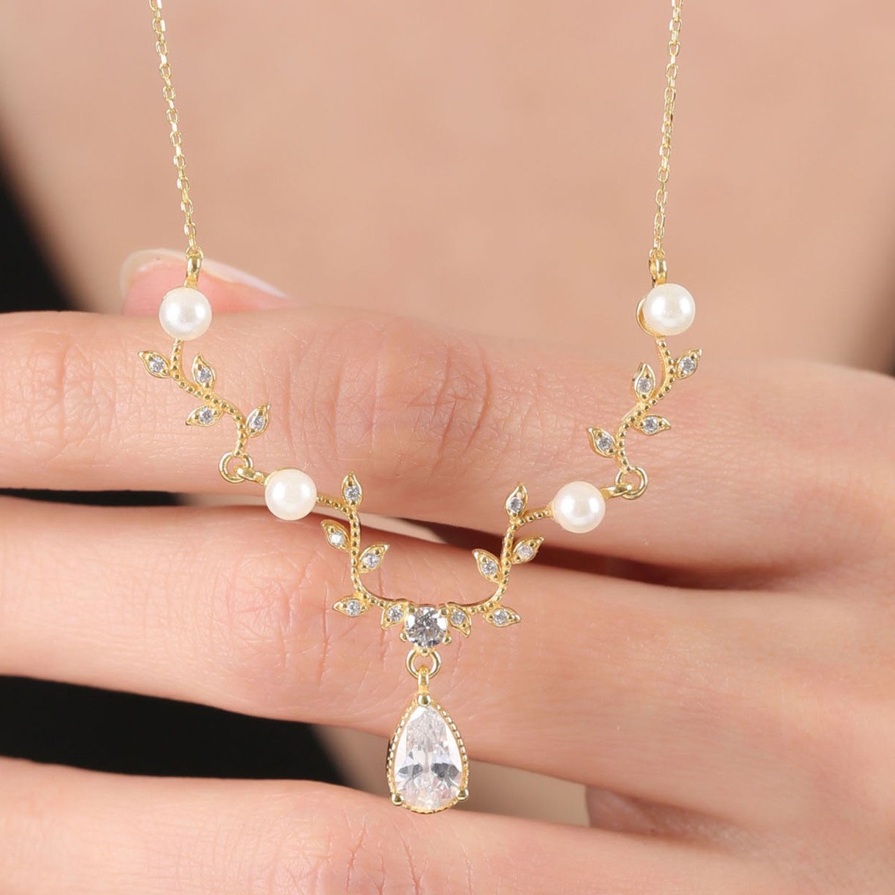 Diamond Mount Pearl Spring Rose/Silver/Gold Flowers 925 Sterling Silver Necklace