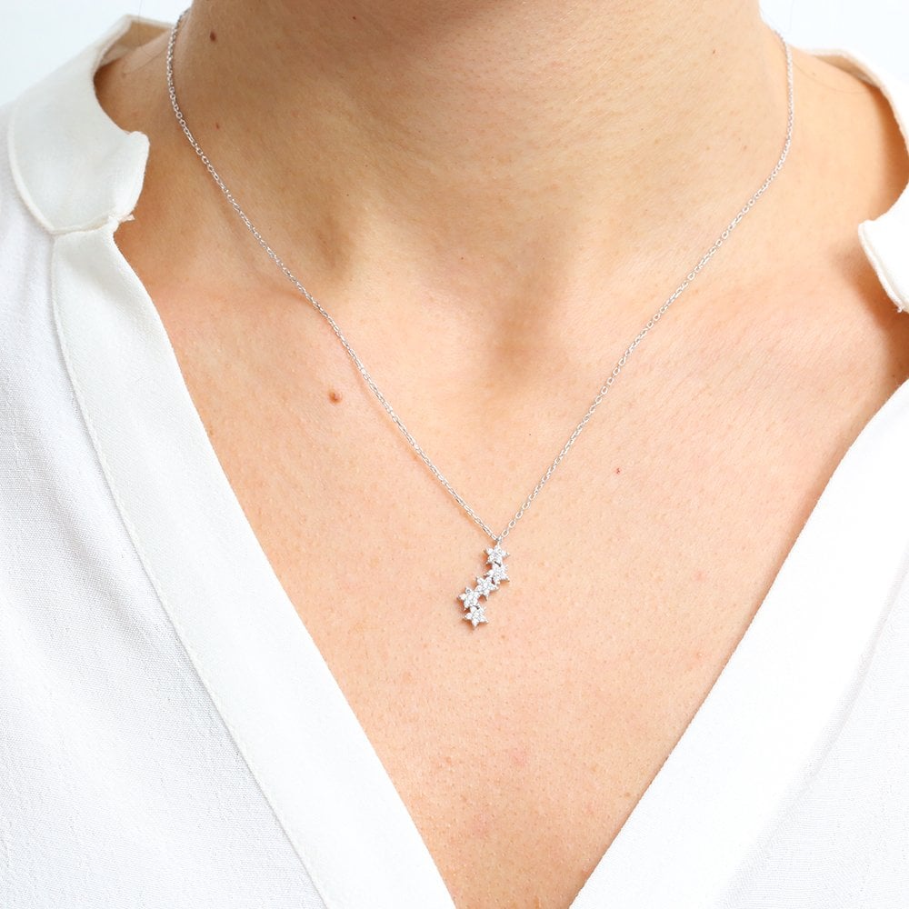 Diamond Mount Asymmetric Stars 925 Sterling Silver / Rose Gold Necklace