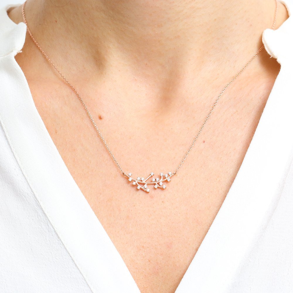 Diamond Mount Sparkling Tassels 925 Sterling Silver Rose Necklace