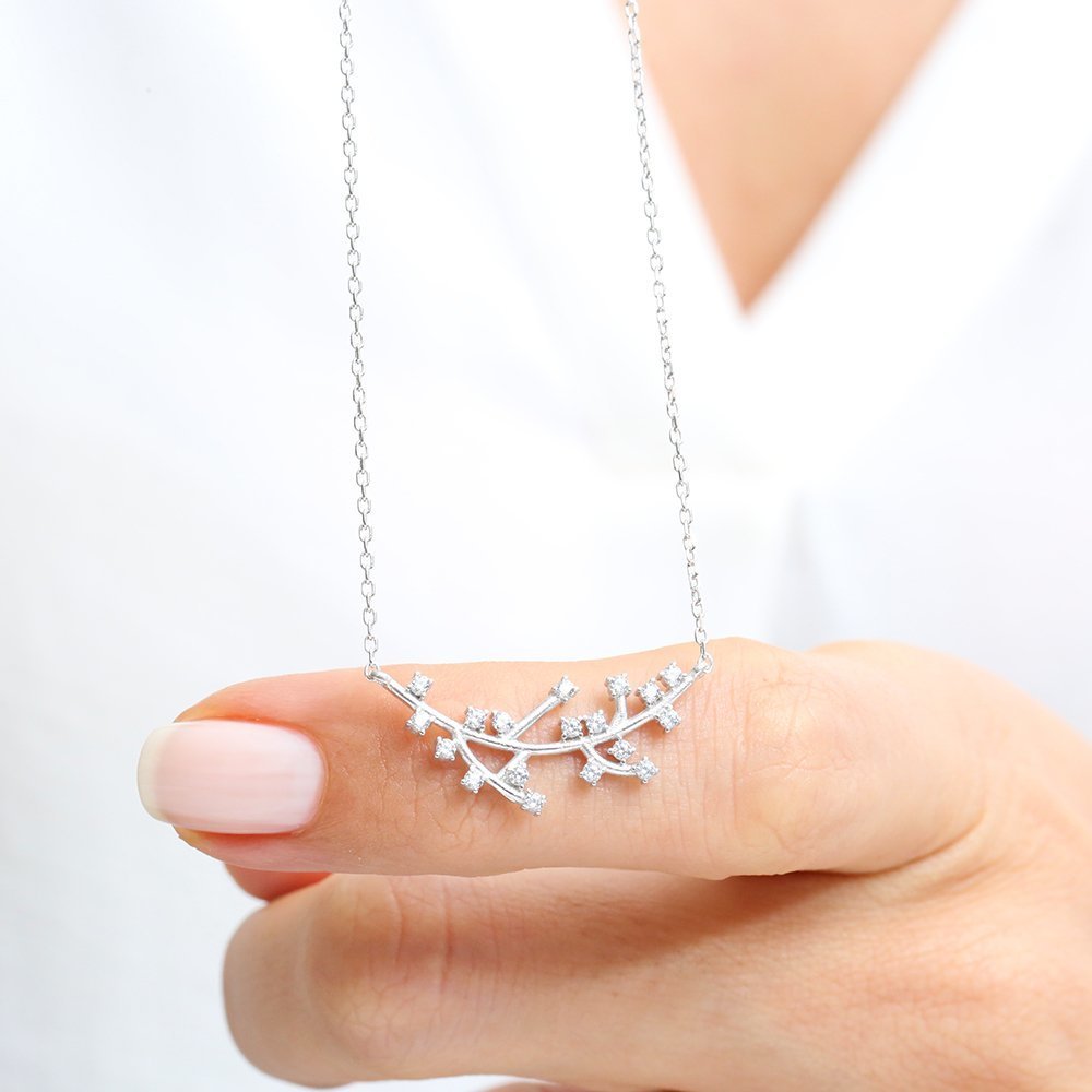 Diamond Mount Sparkling Tassels 925 Sterling Silver Necklace