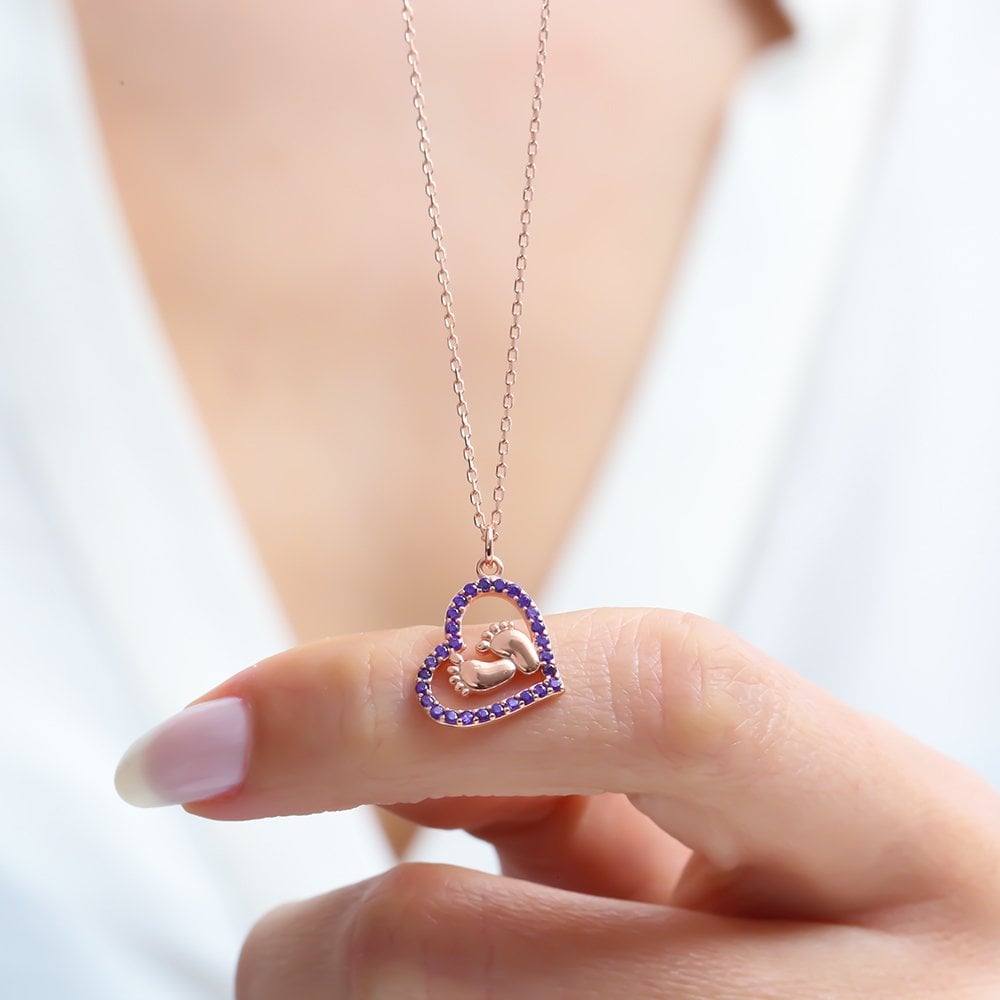 Amethyst Heart Motif 925 Sterling Rose Gold / Gold Necklace