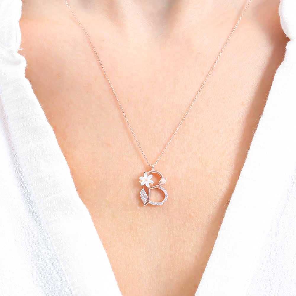 Sparkling Magnolia Flower 925 Sterling Silver Letter Necklace