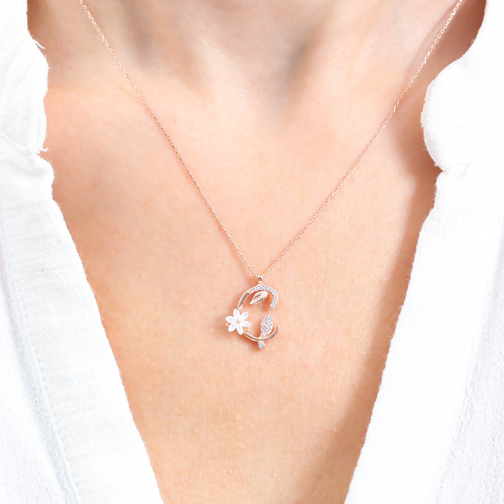 Sparkling Magnolia Flower 925 Sterling Silver Letter Necklace