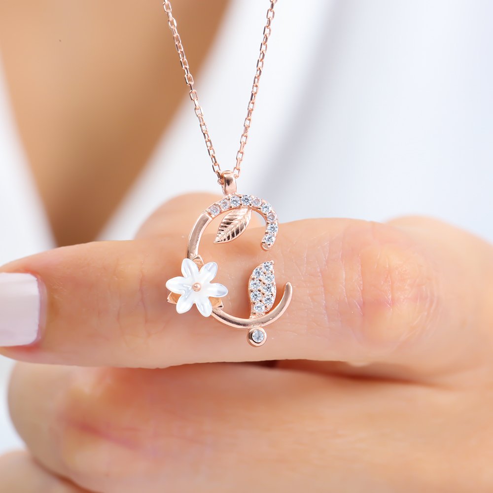 Sparkling Magnolia Flower 925 Sterling Silver Letter Necklace