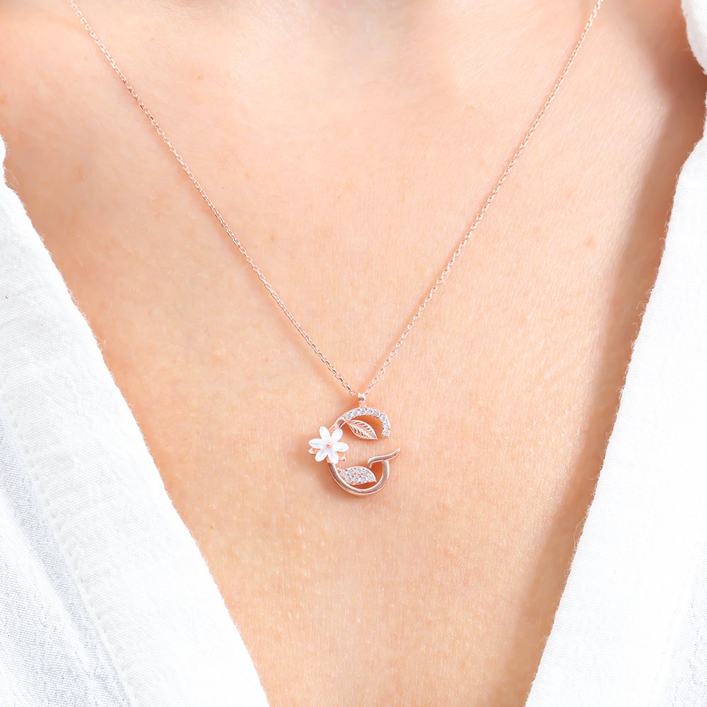 Sparkling Magnolia Flower 925 Sterling Silver Letter Necklace