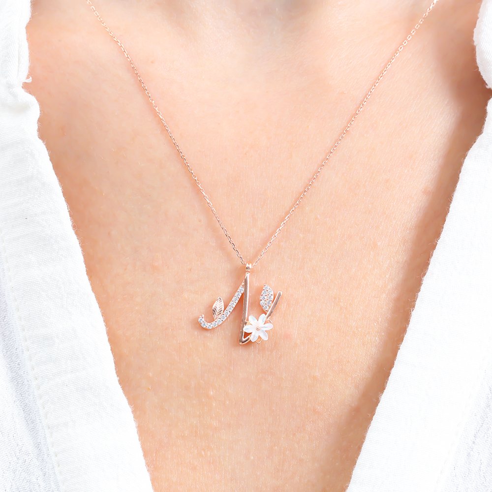 Sparkling Magnolia Flower 925 Sterling Silver Letter Necklace