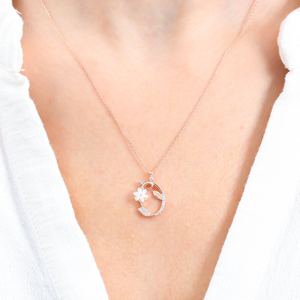 Sparkling Magnolia Flower 925 Sterling Silver Letter Necklace