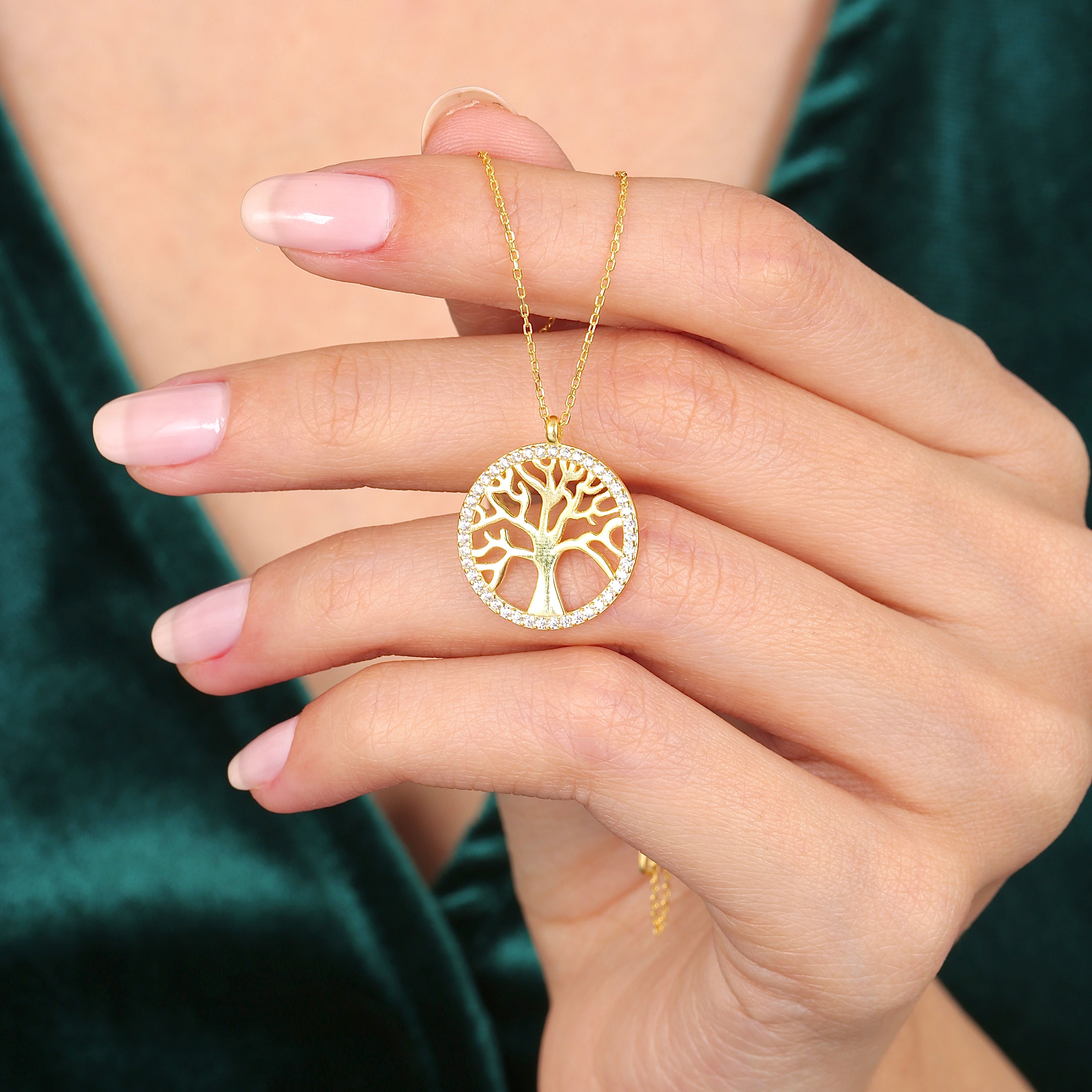 14K Solid Gold Sparkling Tree of Life Necklace – Meaningful Gift, Wedding Jewelry, Bridesmaid Gift, Women’s Gift