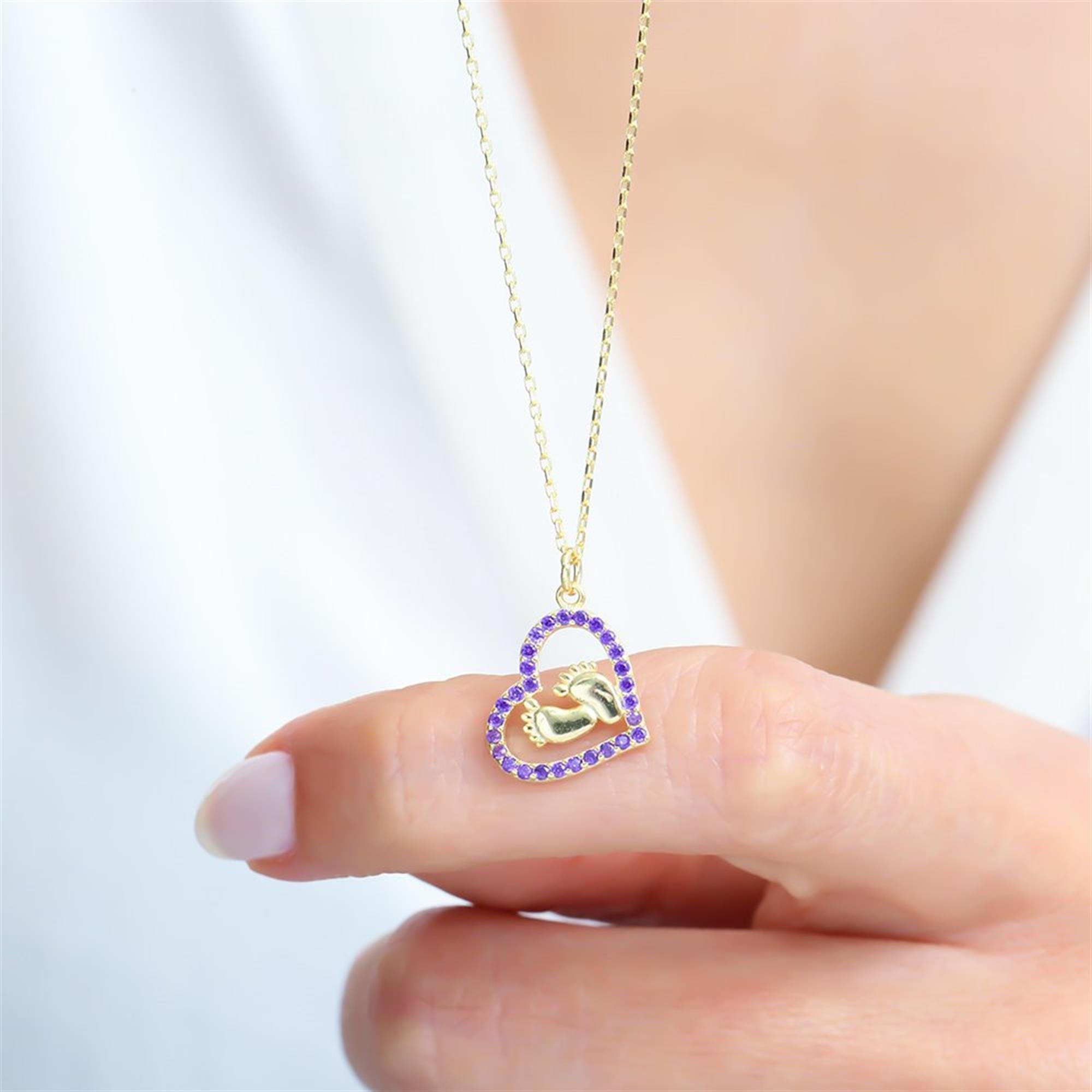 Amethyst Heart Motif 925 Sterling Rose Gold / Gold Necklace