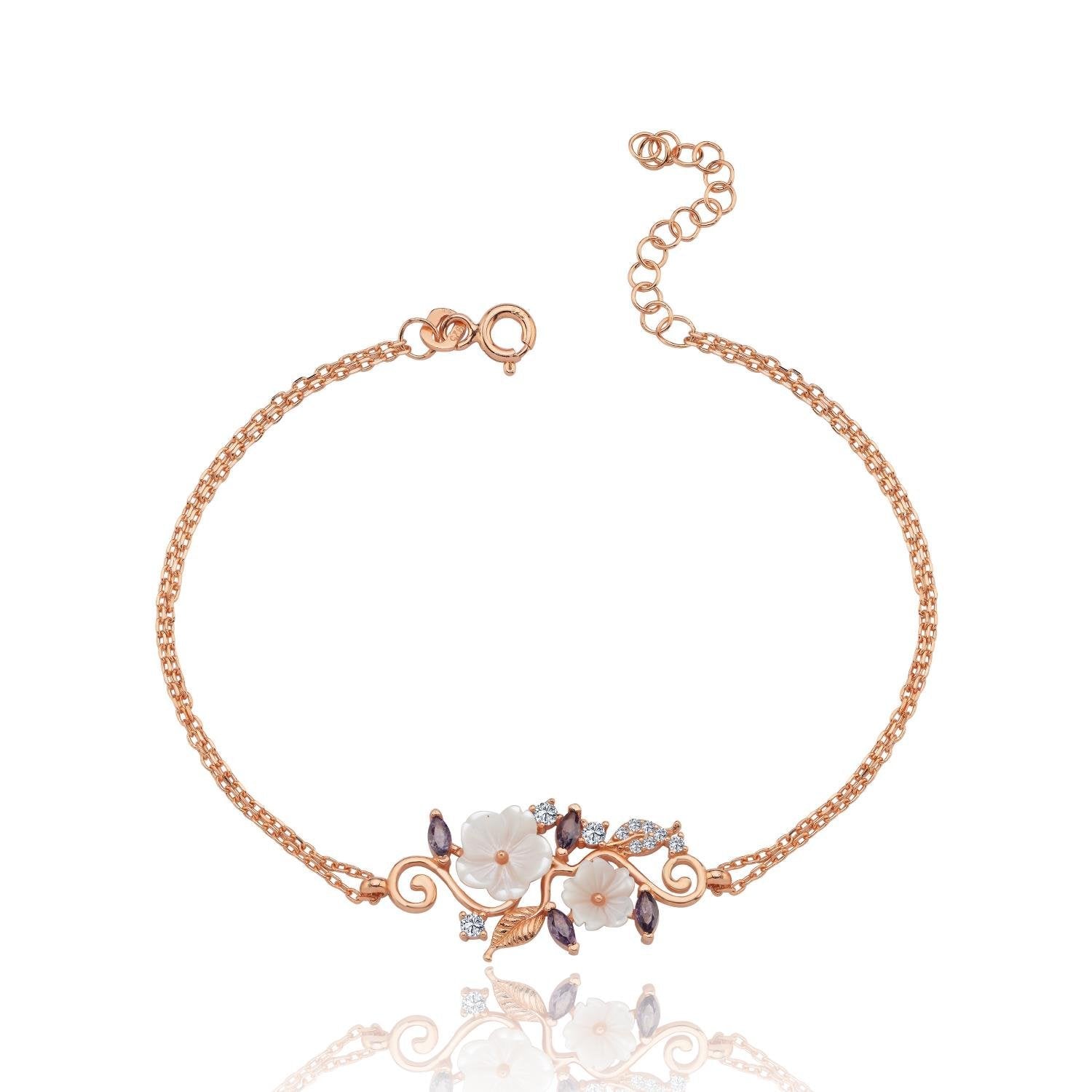 Amethyst Magnolia Love Garden Rose Gold-Plated Sterling 925 Silver Bracelet