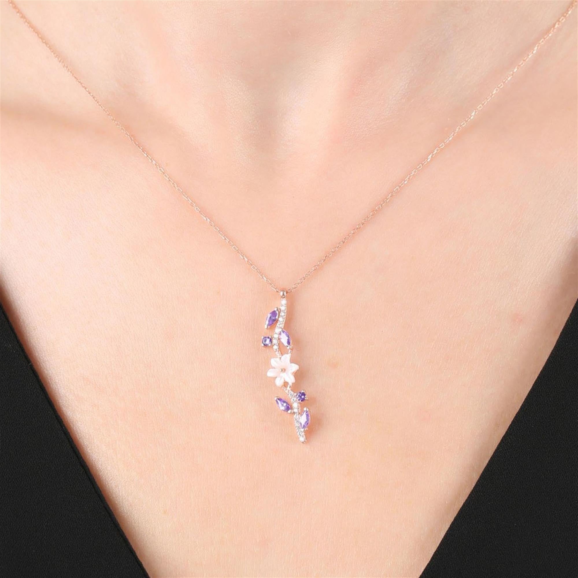 Amethyst Magnolia Elegance Bond Rose Gold-Plated 925 Sterling Silver Necklace