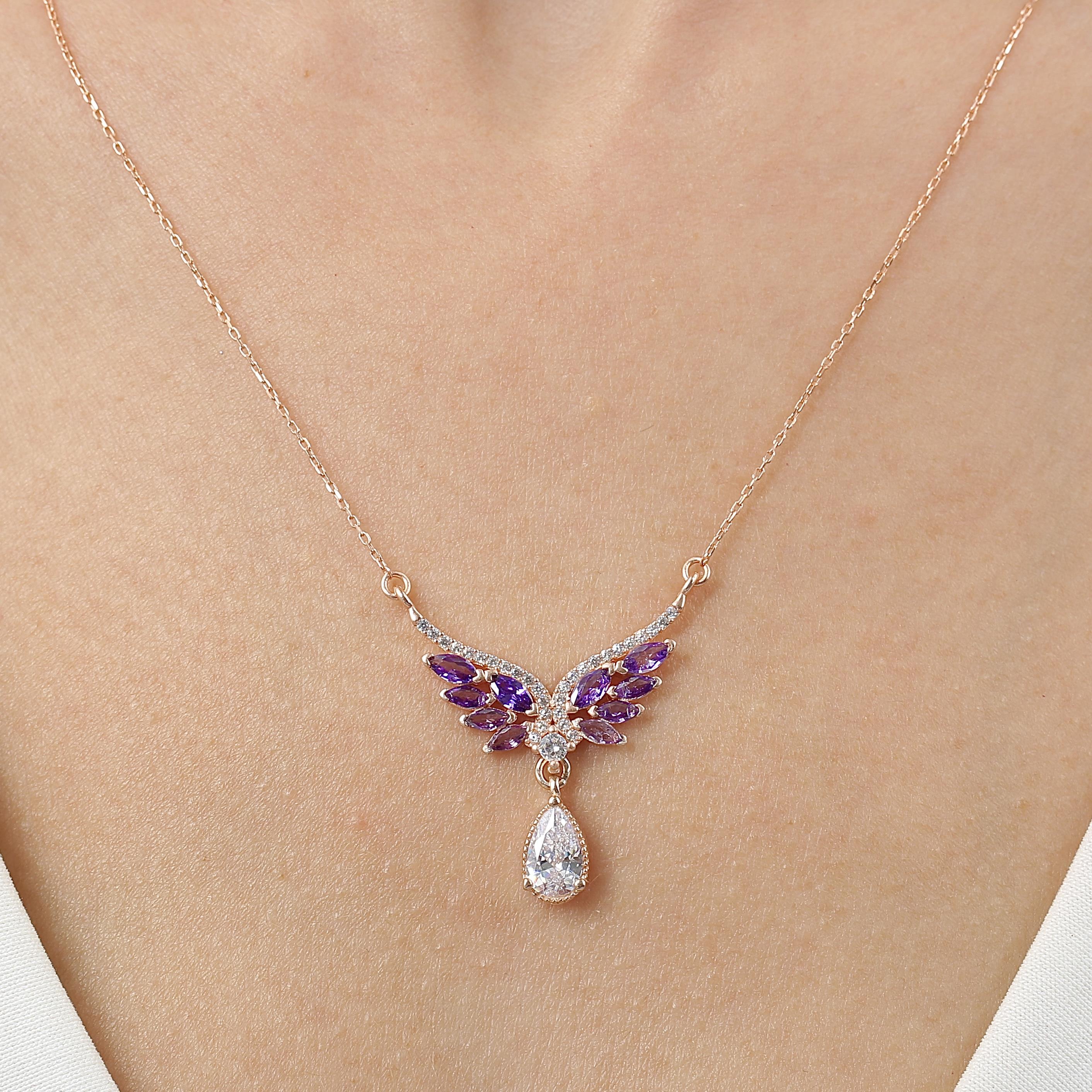 Amethyst Angel Tale Rose Gold-Plated 925 Sterling Silver Necklace