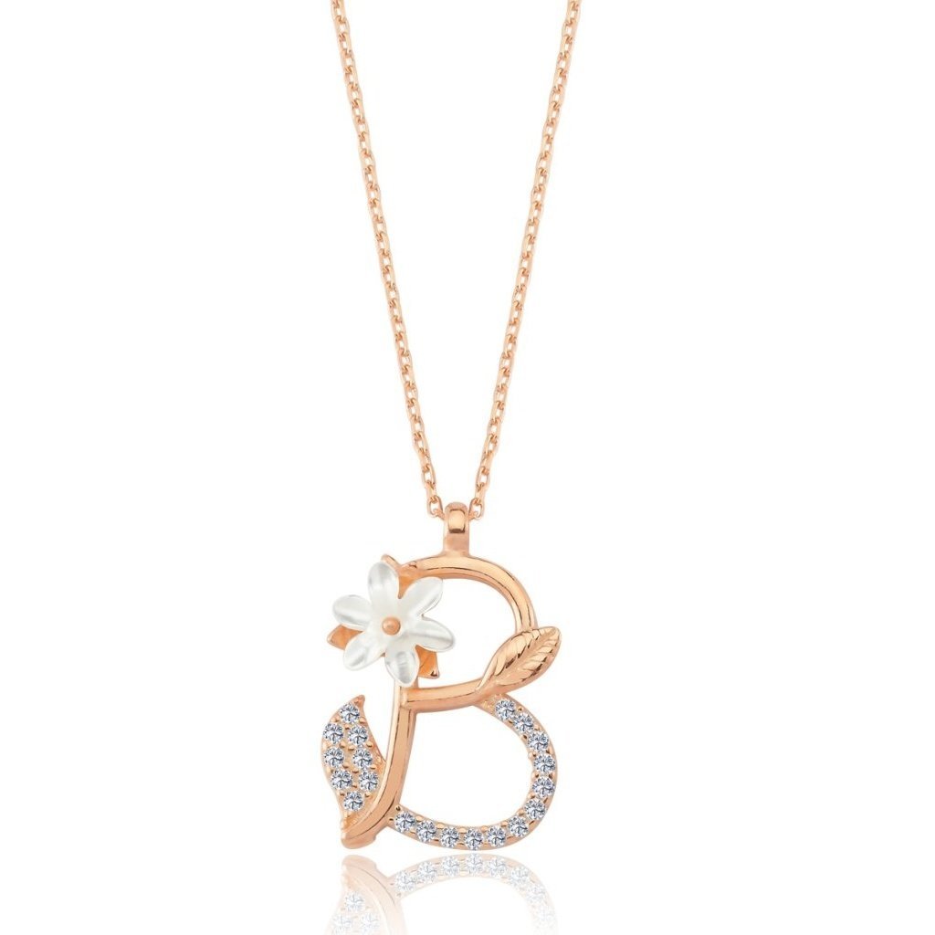 Sparkling Magnolia Flower 925 Sterling Silver Letter Necklace