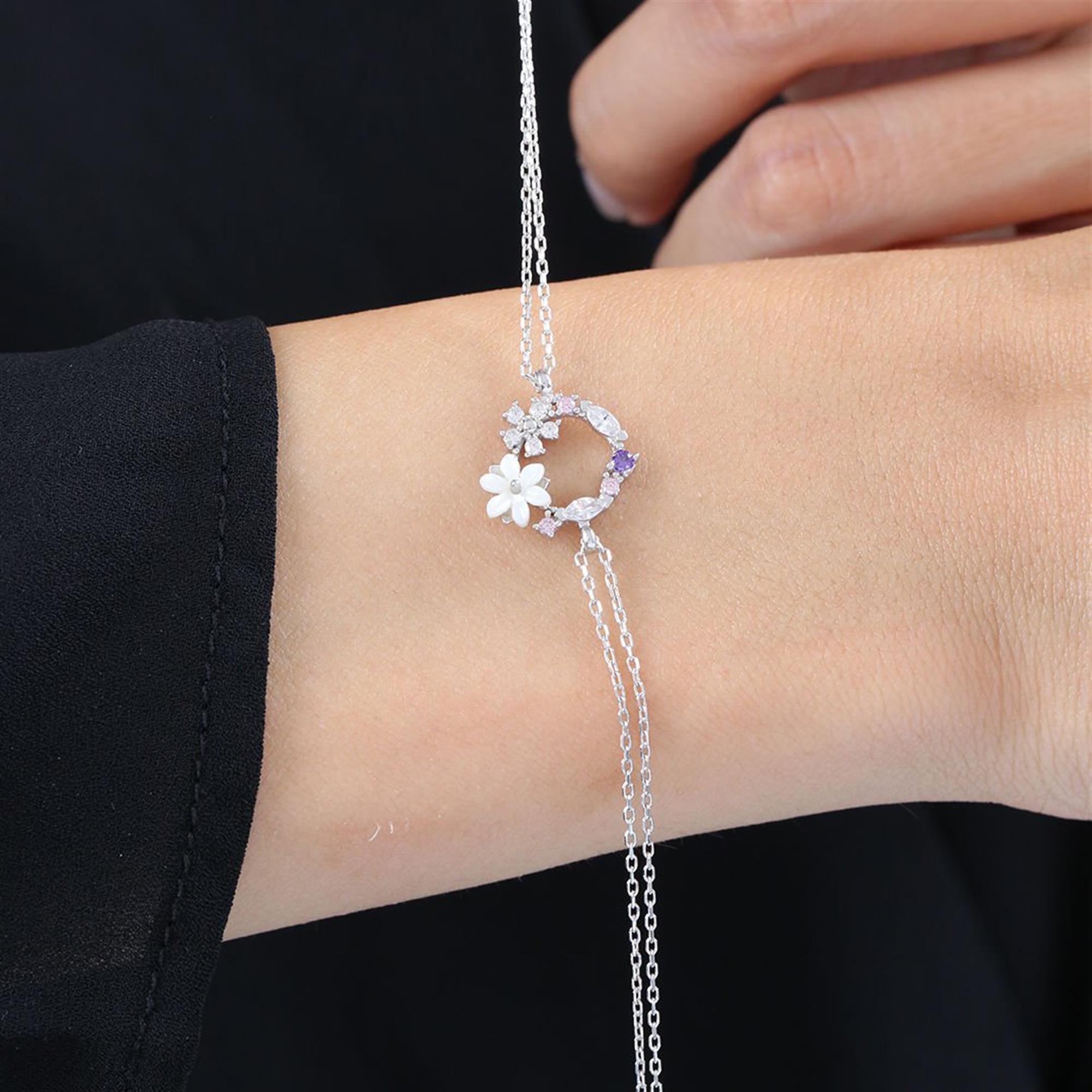 Spring Garden Magnolia Flower 925 Sterling Silver Bracelet