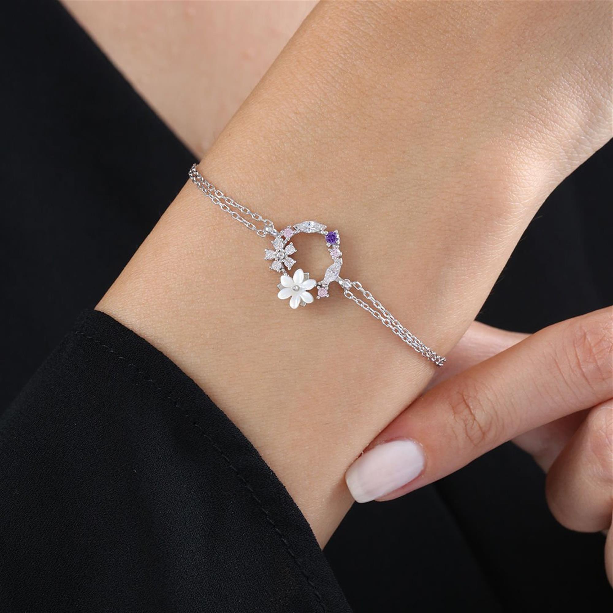 Spring Garden Magnolia Flower 925 Sterling Silver Bracelet