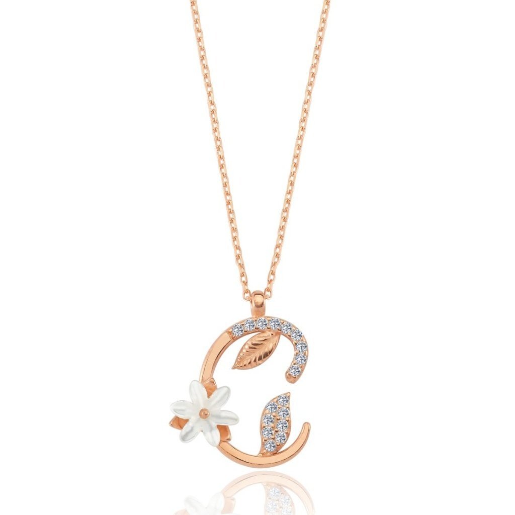 Sparkling Magnolia Flower 925 Sterling Silver Letter Necklace