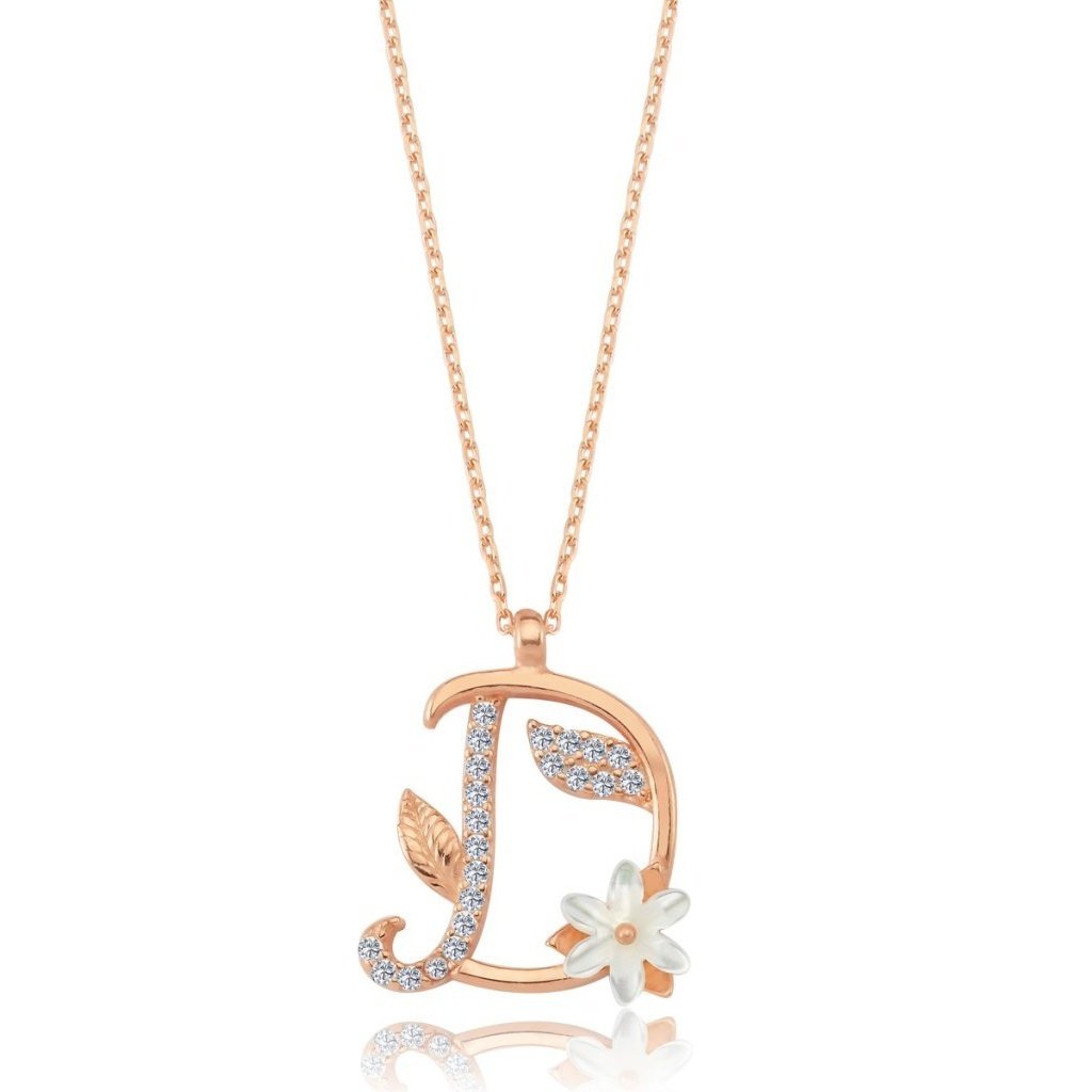 Sparkling Magnolia Flower 925 Sterling Silver Letter Necklace