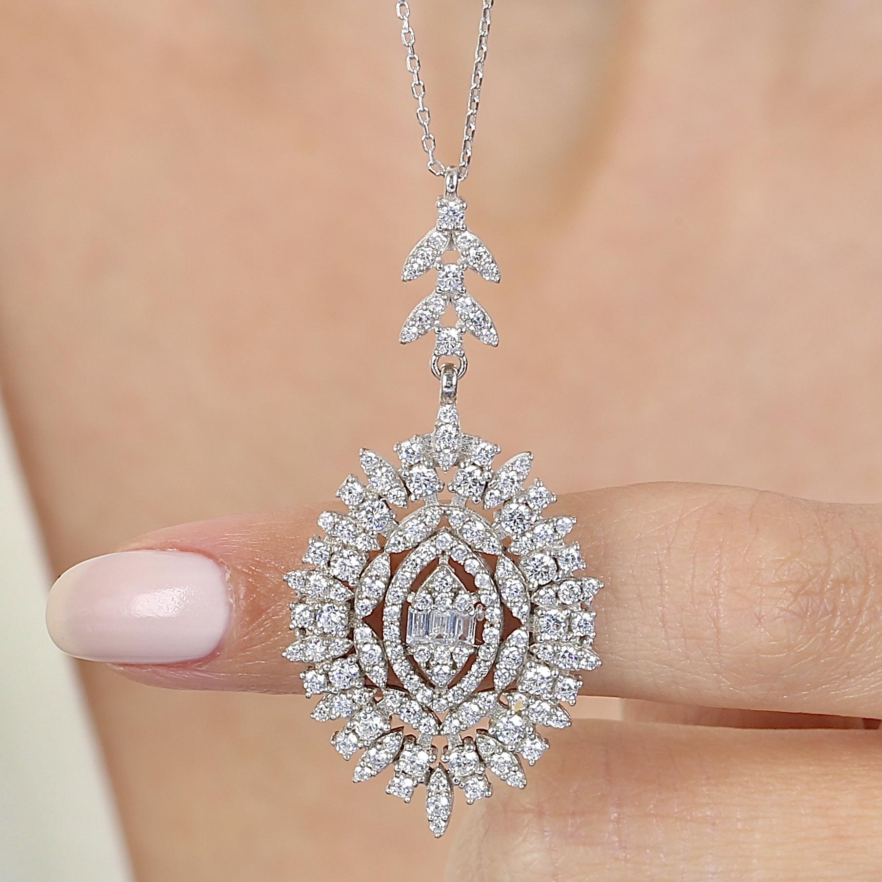 Effective Diamond Baguette Enchantment 925 Sterling Silver Necklace