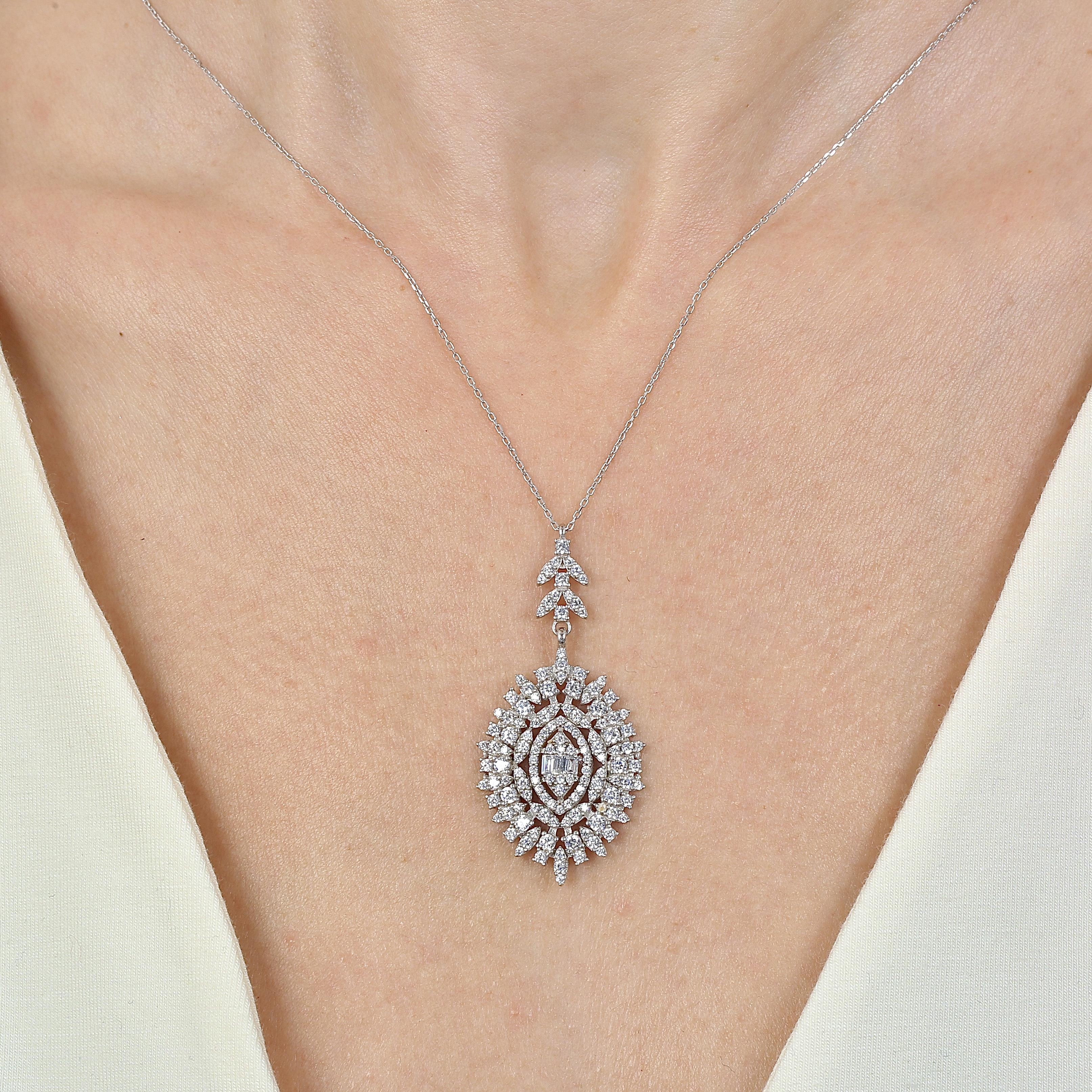 Effective Diamond Baguette Enchantment 925 Sterling Silver Necklace