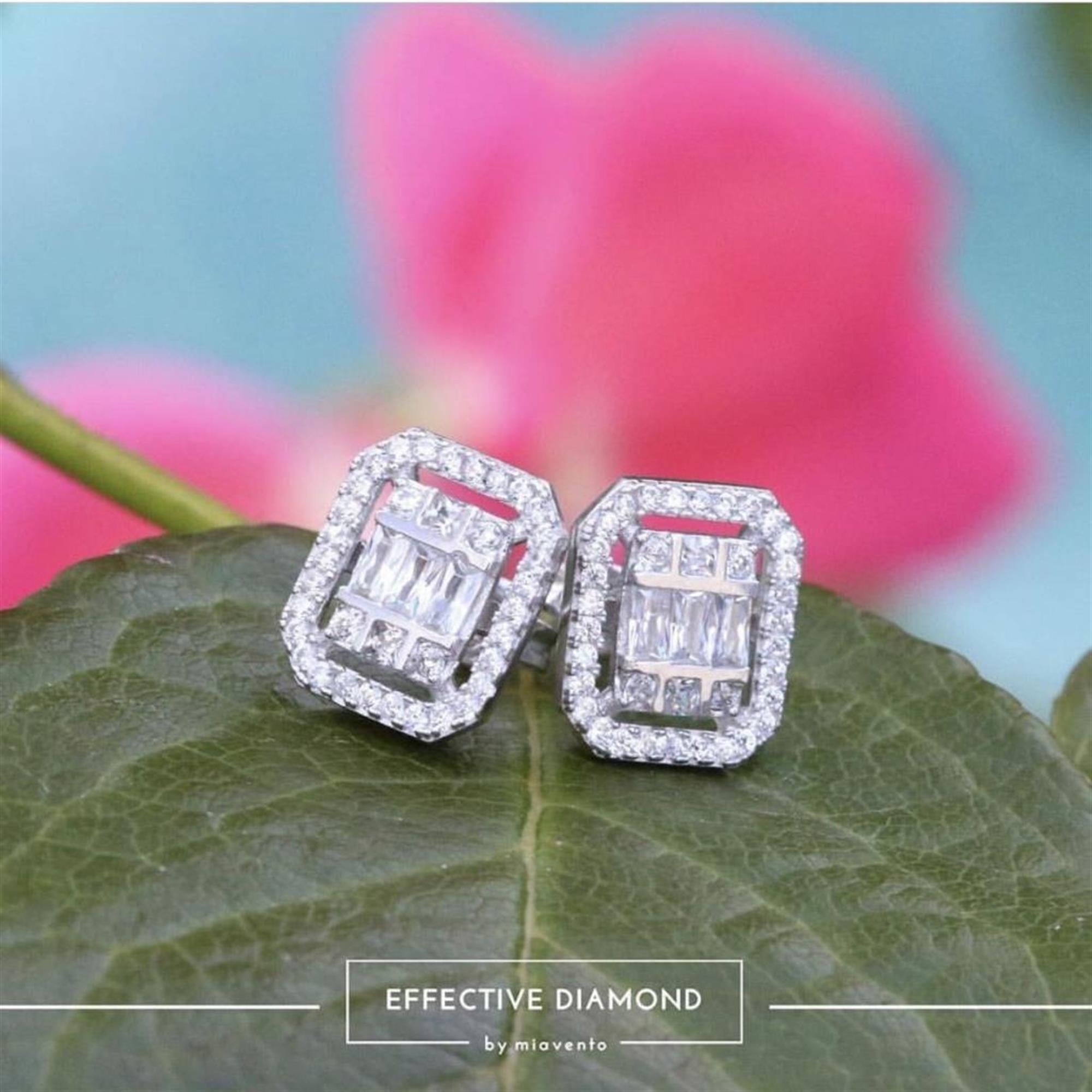 Effective Diamond New Baguette Avant-Garde Solitaire 925 Sterling Silver Earrings