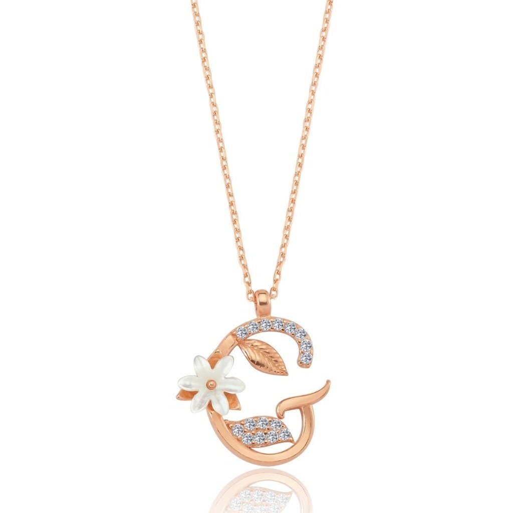 Sparkling Magnolia Flower 925 Sterling Silver Letter Necklace