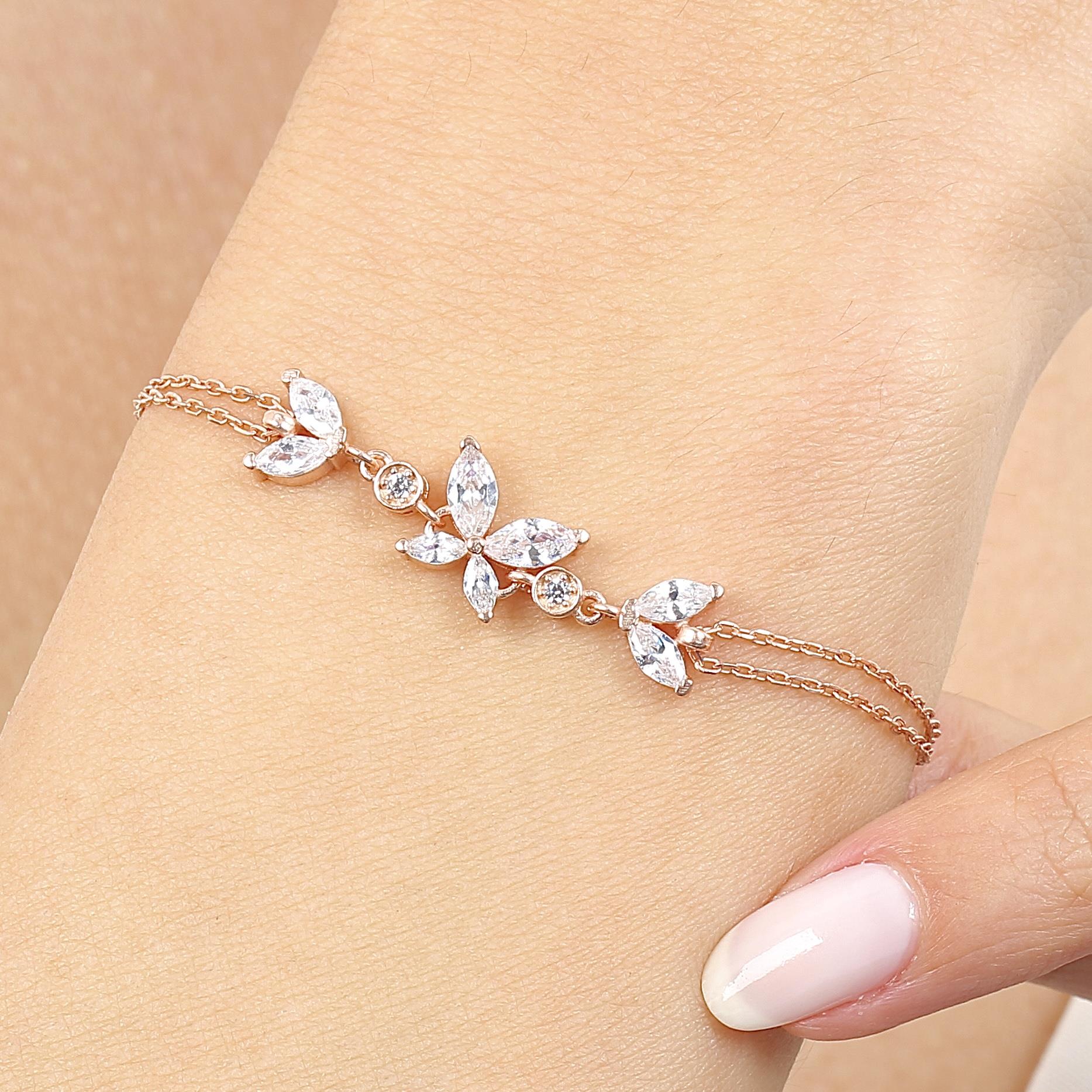 Sparkling Butterfly Elegance Rose Gold 925 Sterling Silver Bracelet