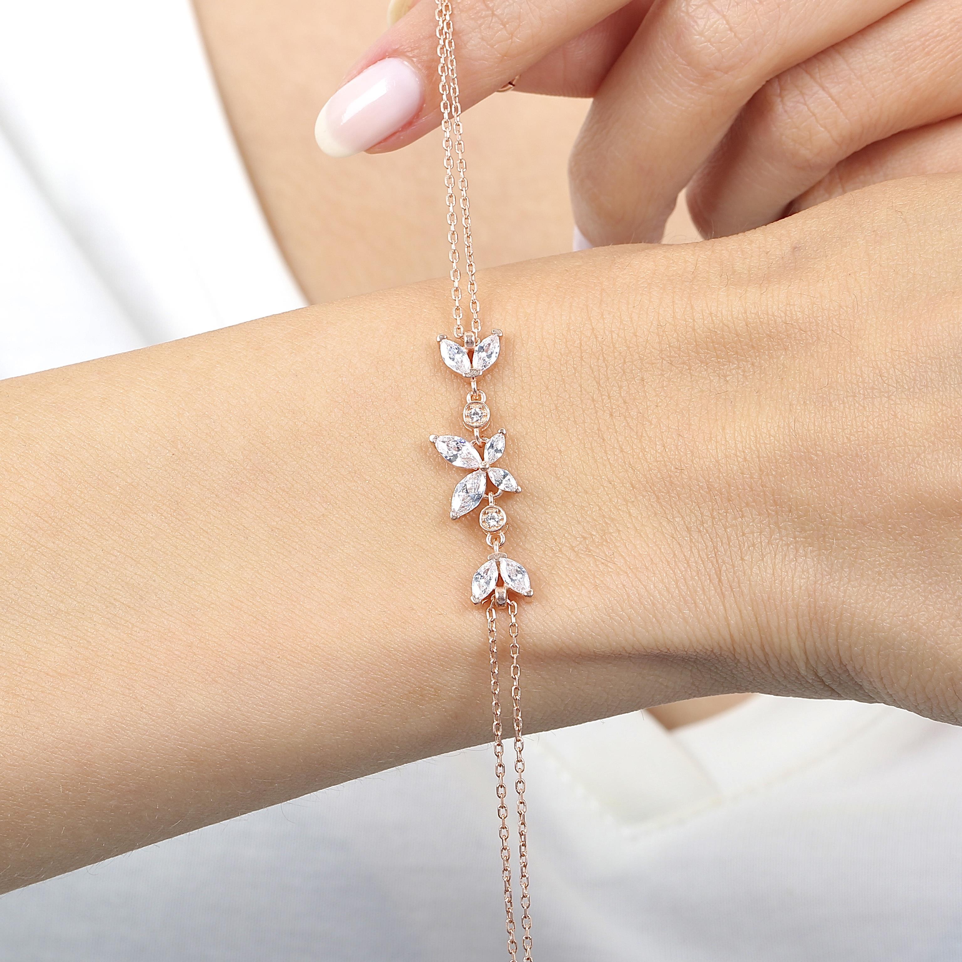 Sparkling Butterfly Elegance Rose Gold 925 Sterling Silver Bracelet