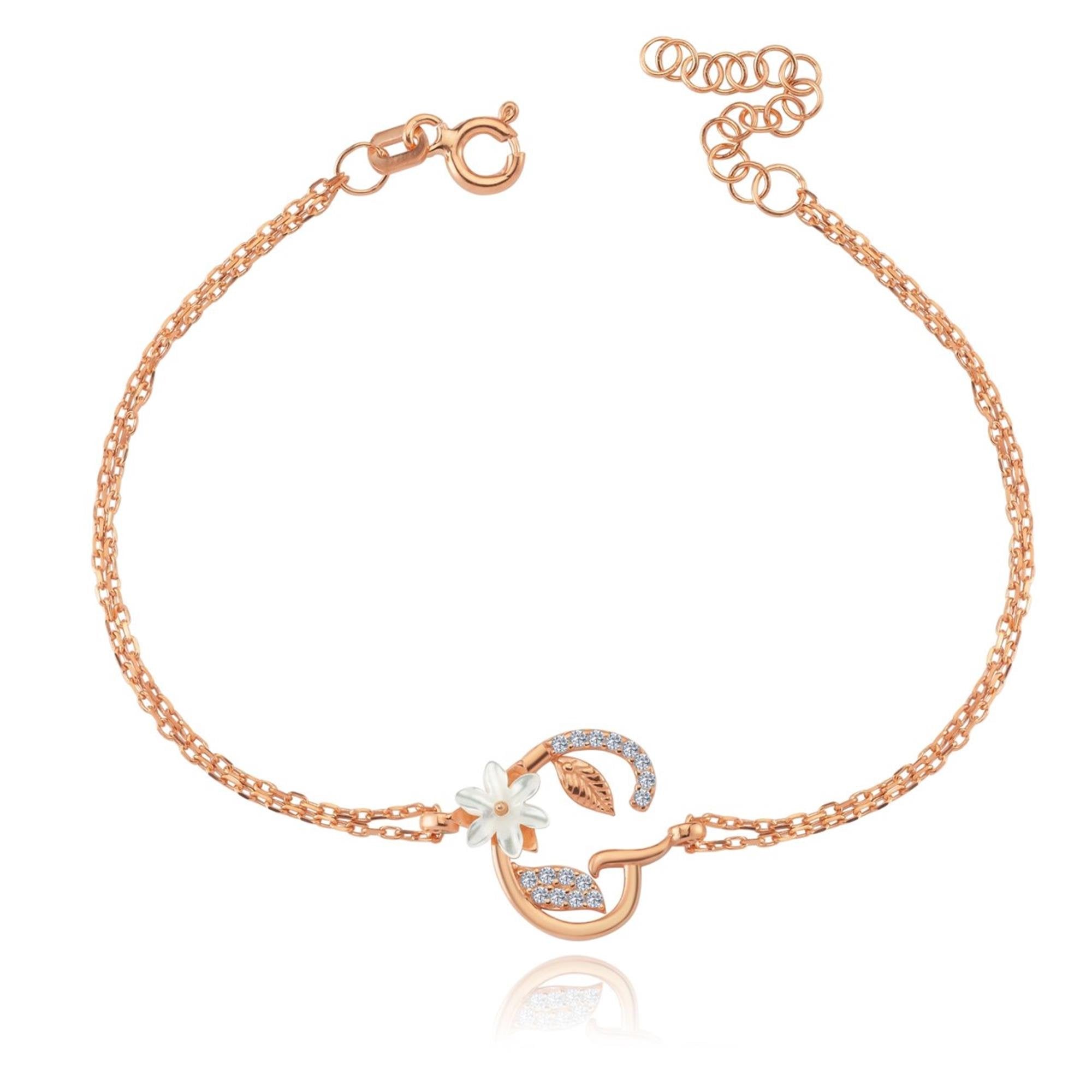 Sparkling Magnolia Flower Rose Gold 925 Sterling Silver Letter Bracelet