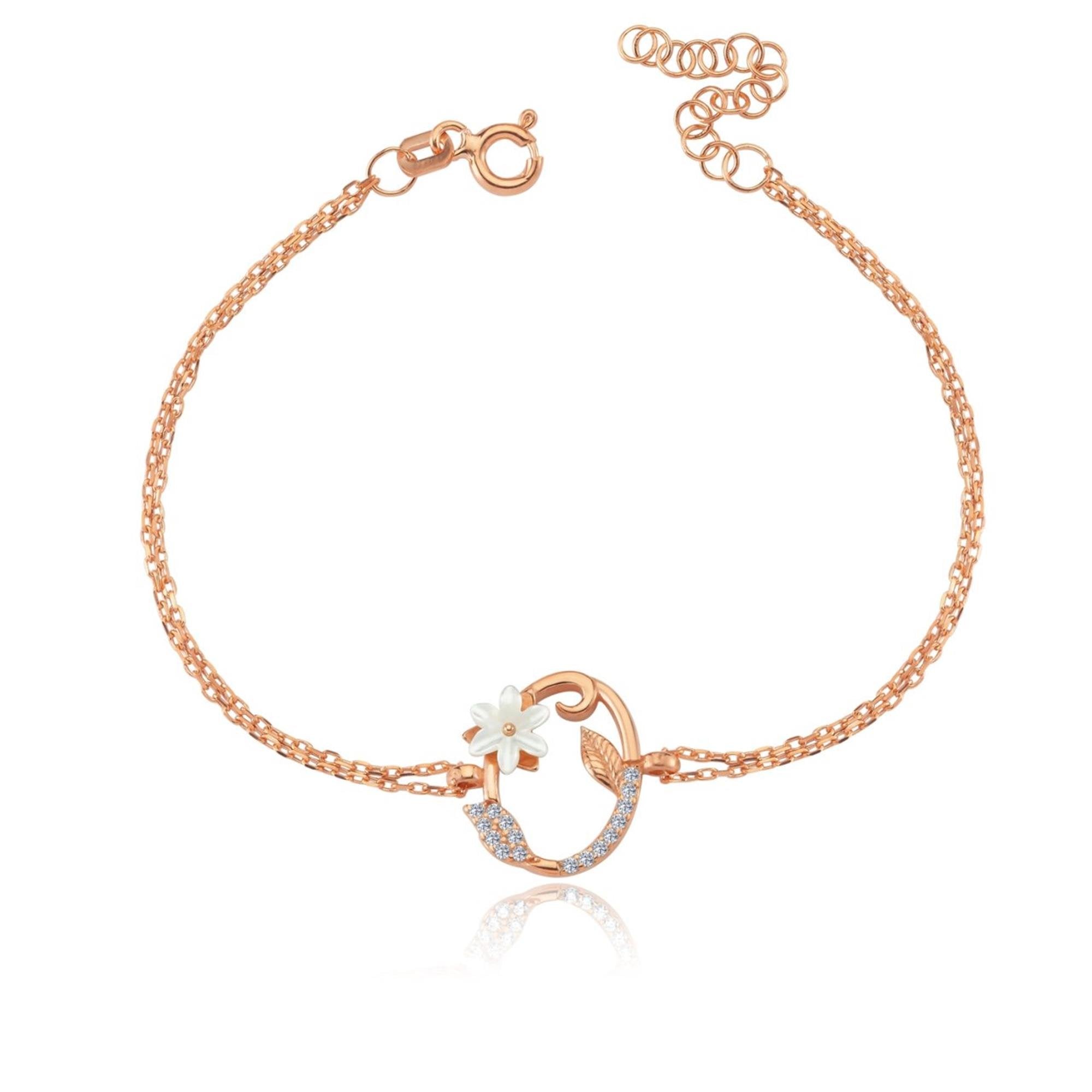 Sparkling Magnolia Flower Rose Gold 925 Sterling Silver Letter Bracelet