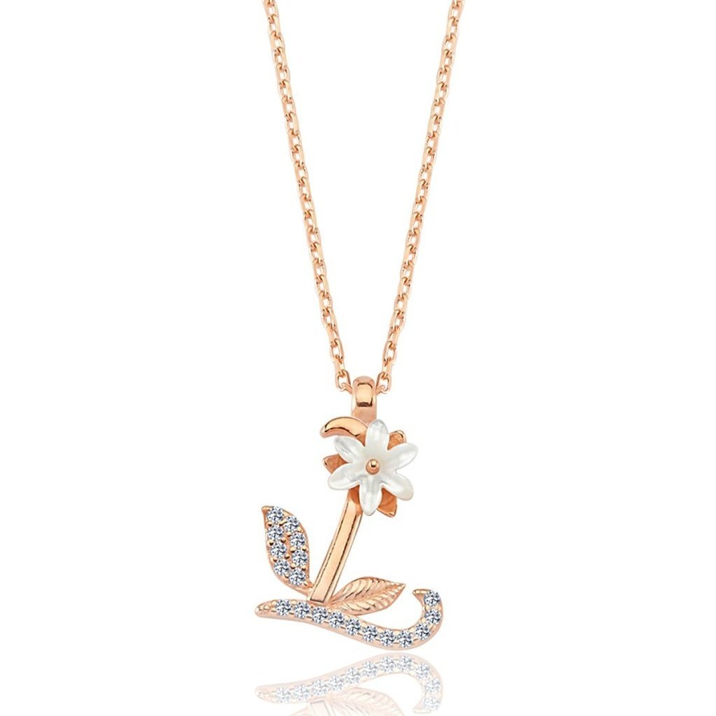 Sparkling Magnolia Flower 925 Sterling Silver Letter Necklace