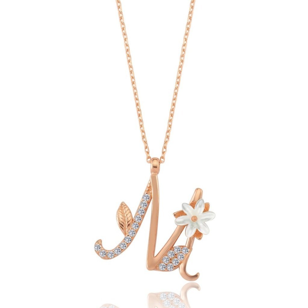 Sparkling Magnolia Flower 925 Sterling Silver Letter Necklace