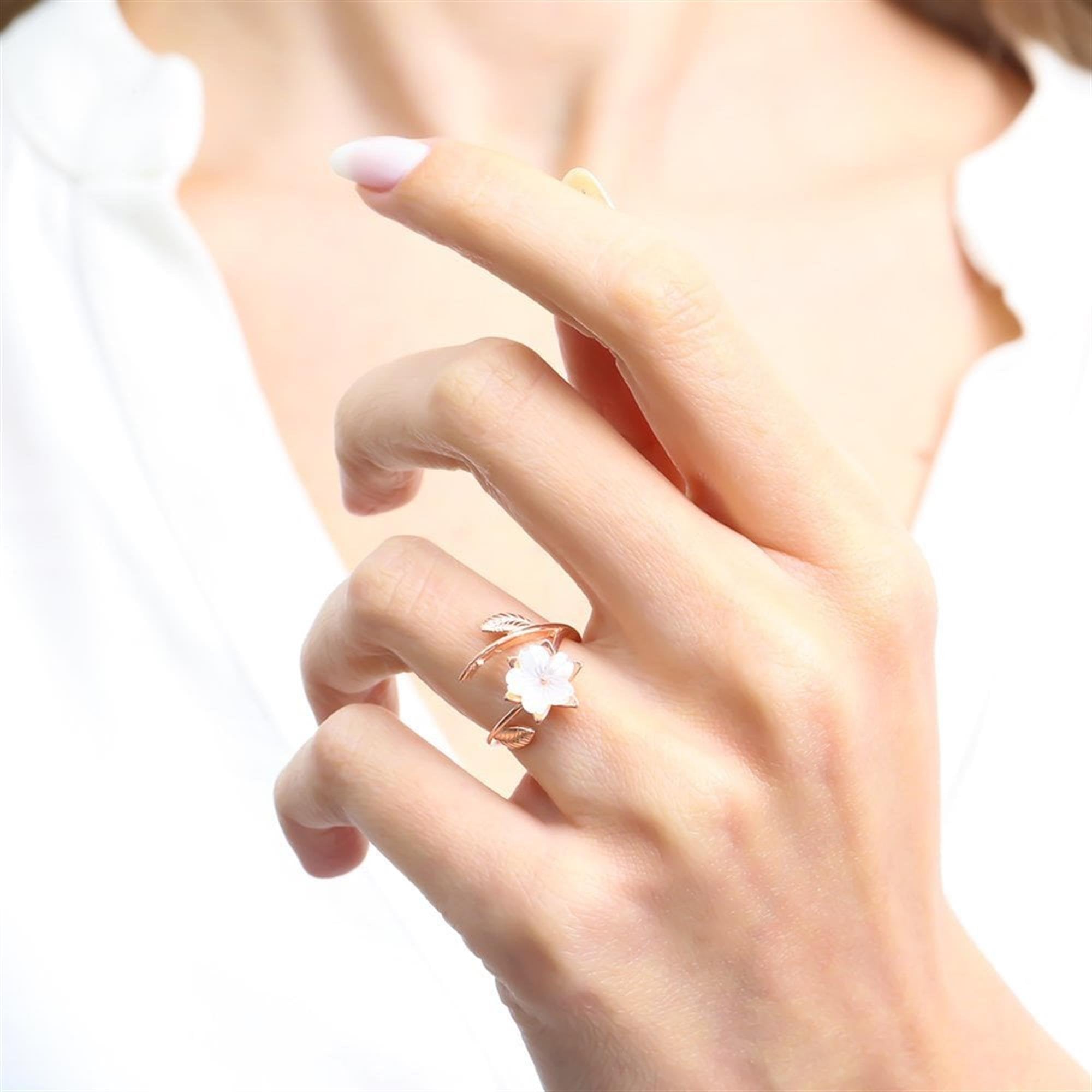 Magnolia Blossom Cluster Rose Gold Adjustable 925 Sterling Silver Ring