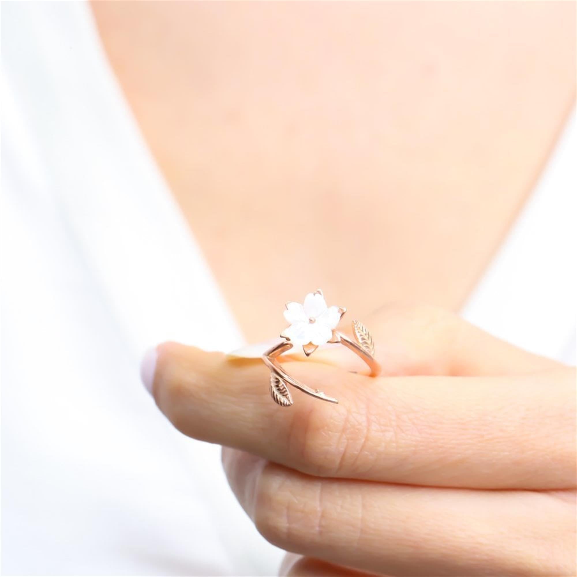 Magnolia Blossom Cluster Rose Gold Adjustable 925 Sterling Silver Ring