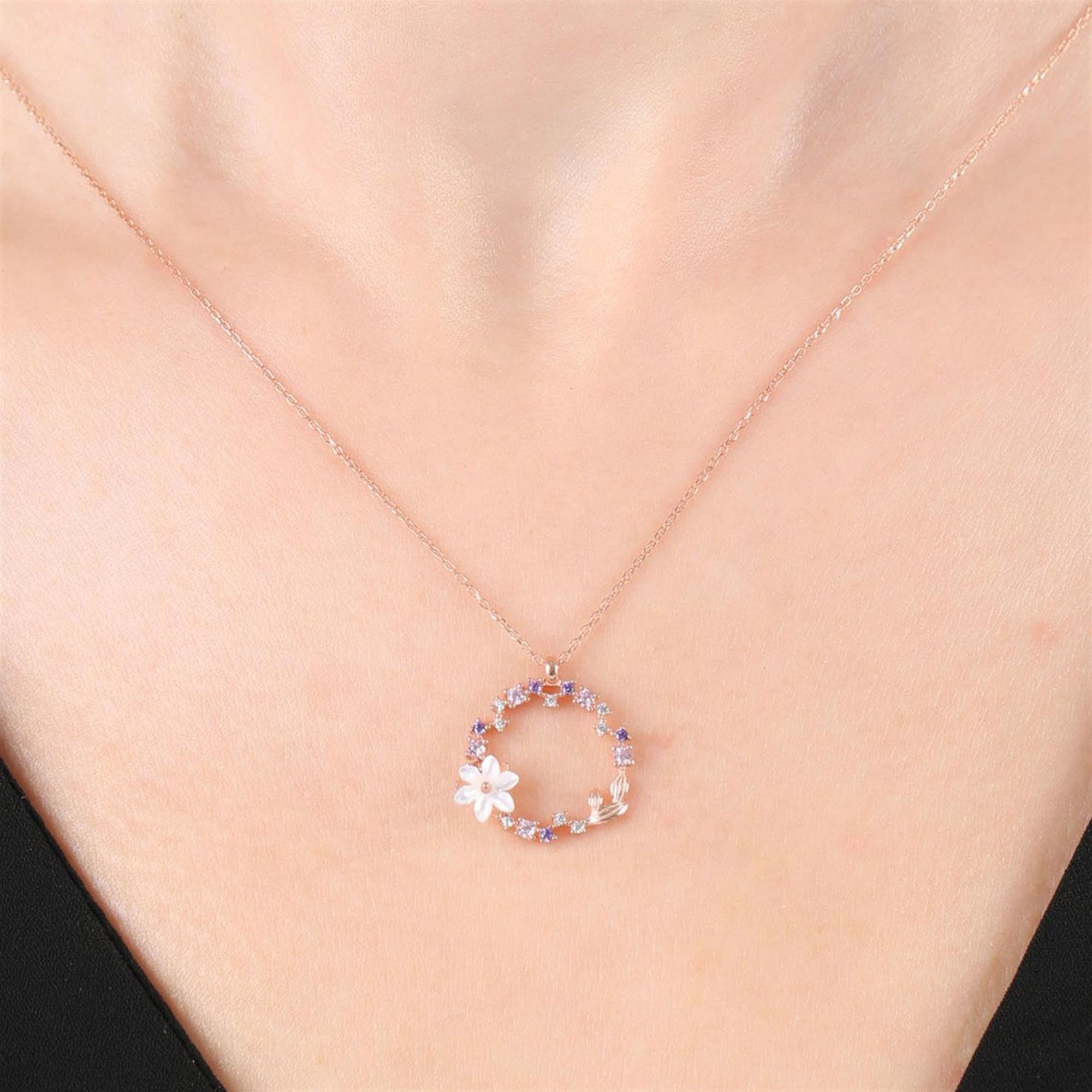 Magnolia Blossom Love Halo Rose Gold-Plated 925 Sterling Silver Necklace