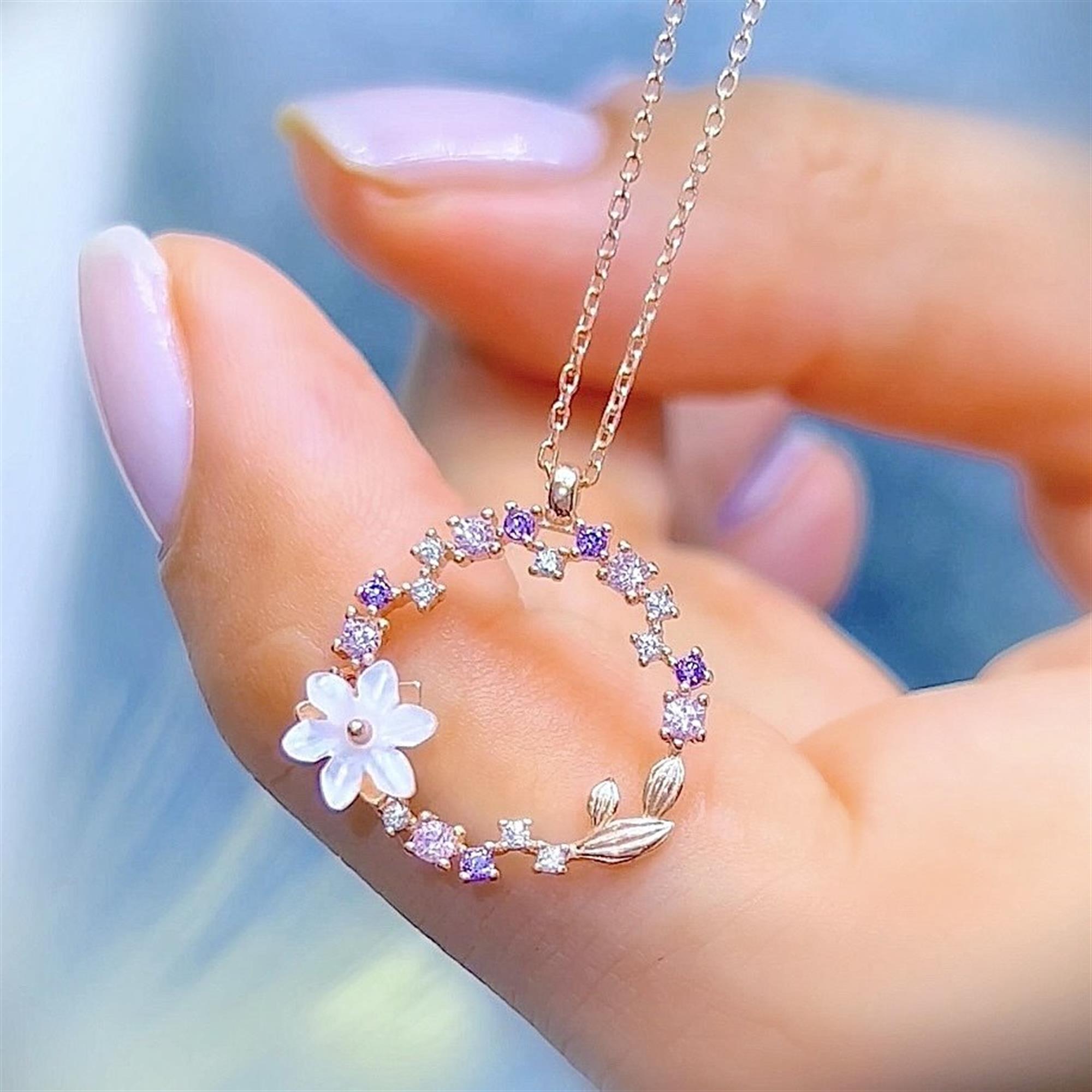 Magnolia Blossom Love Halo Rose Gold-Plated 925 Sterling Silver Necklace