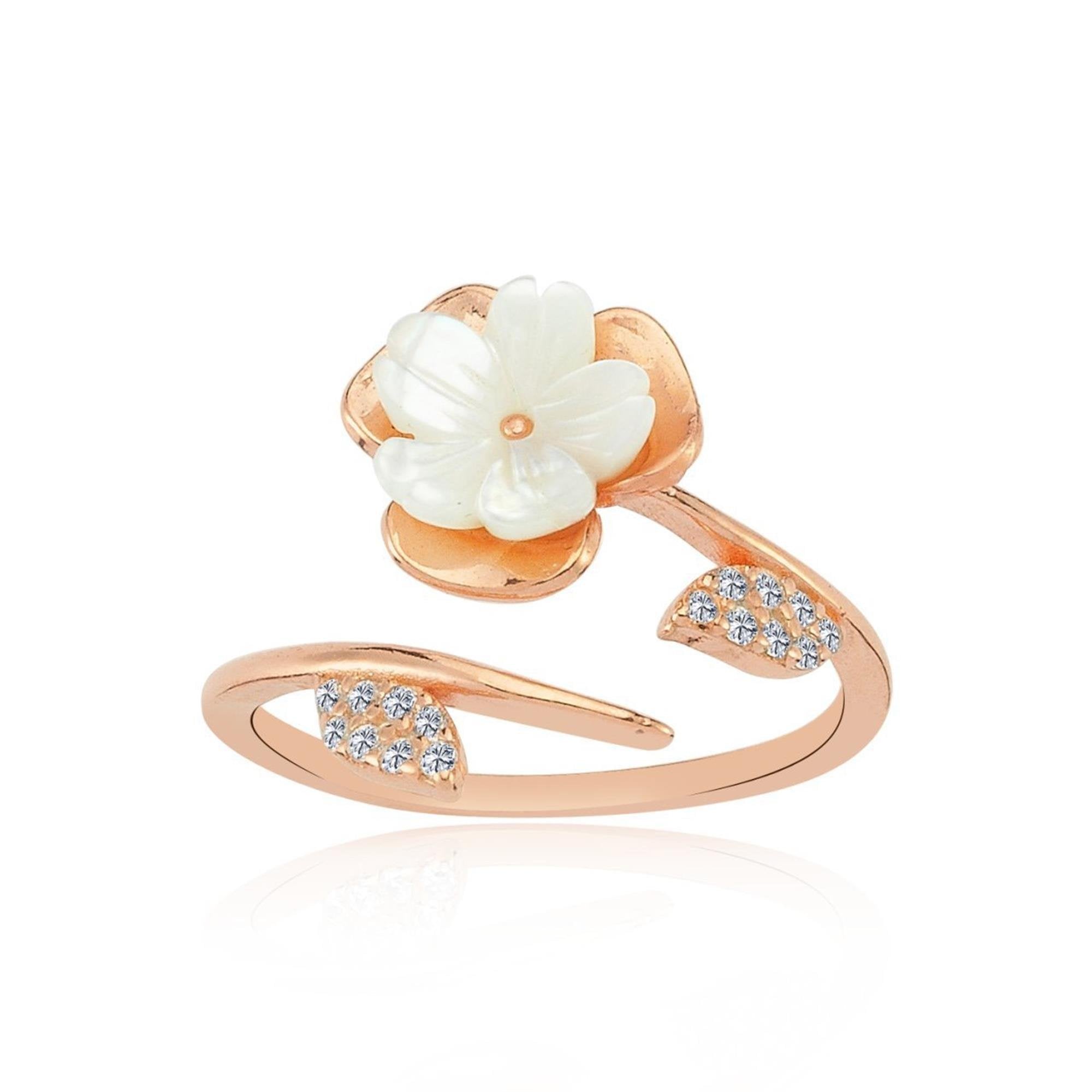 Magnolia Flower Grace Rose Gold Adjustable 925 Sterling Silver Ring