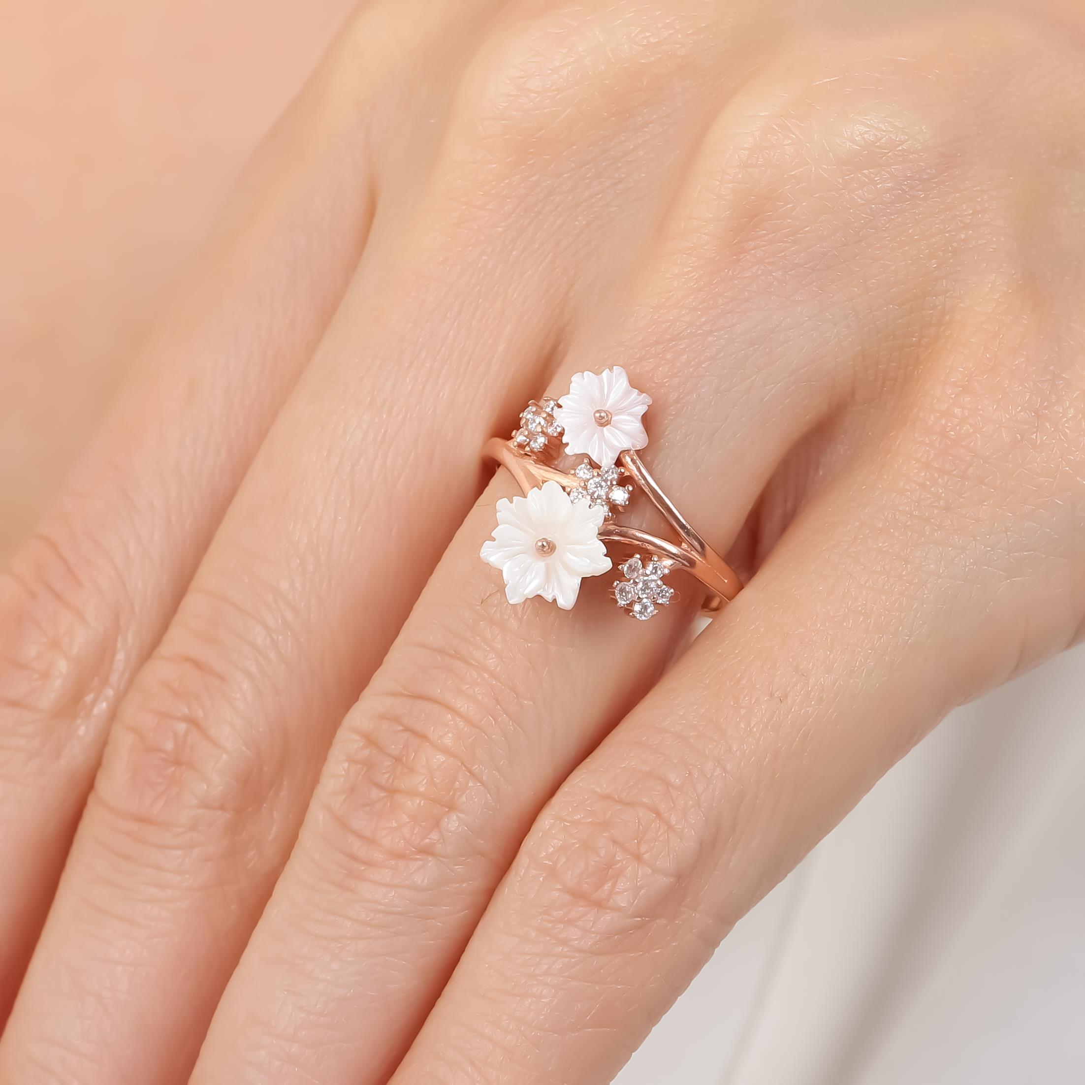 Magnolia Symphony Flowers Adjustable 925 Sterling Silver Ring