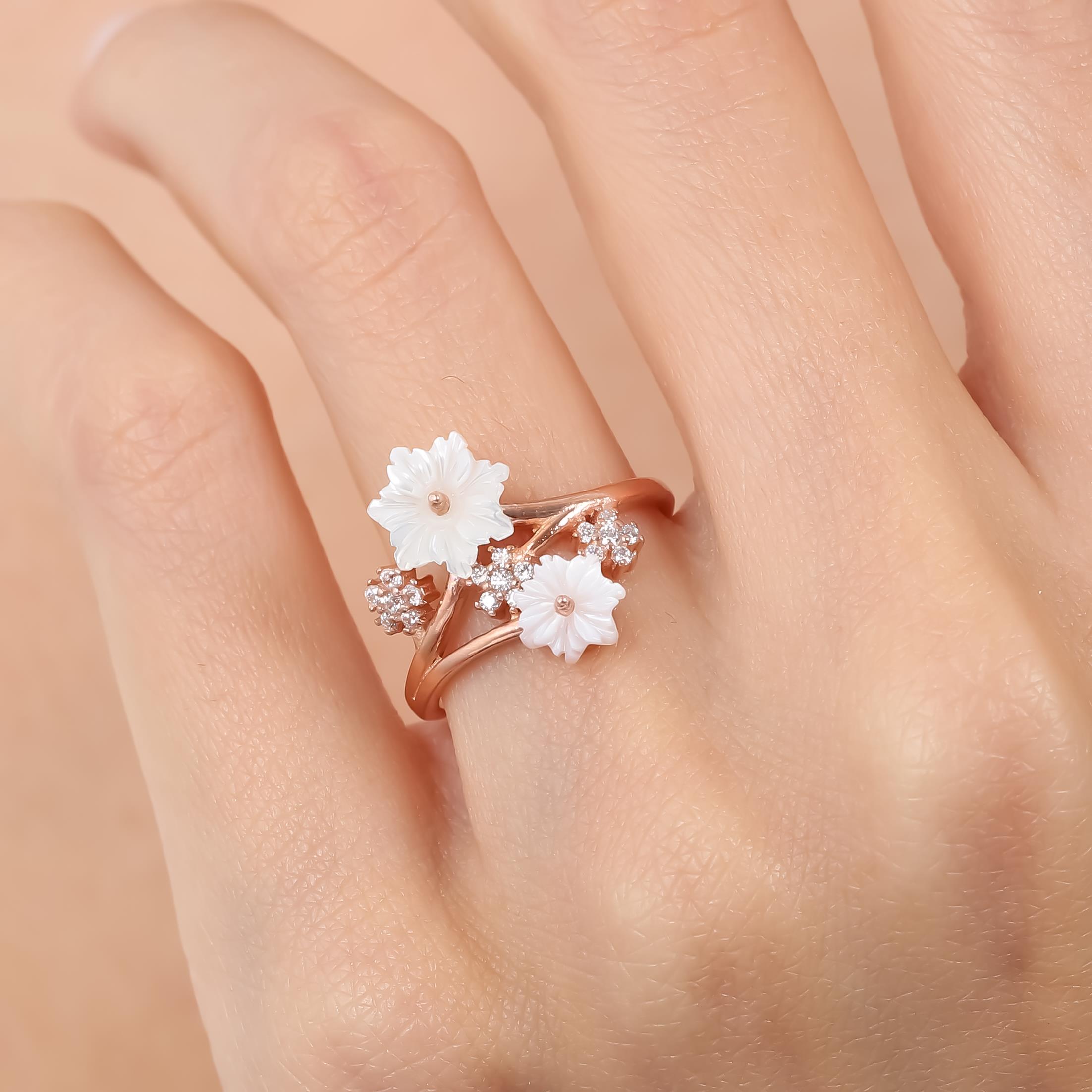 Magnolia Symphony Flowers Adjustable 925 Sterling Silver Ring