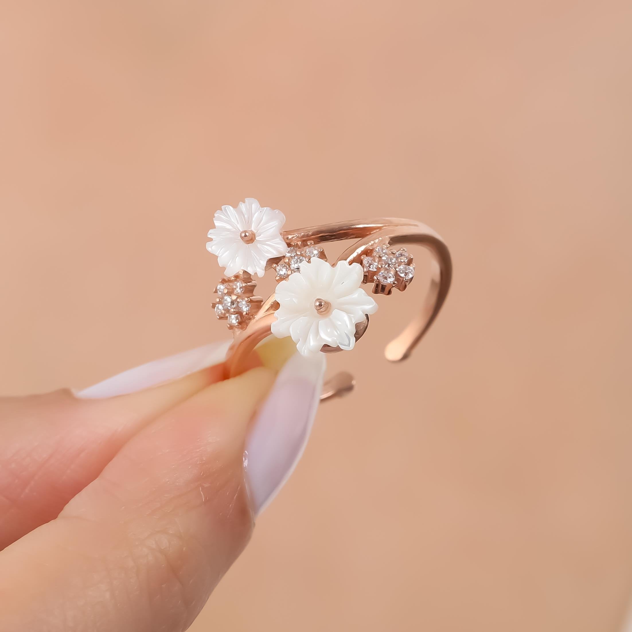 Magnolia Symphony Flowers Adjustable 925 Sterling Silver Ring