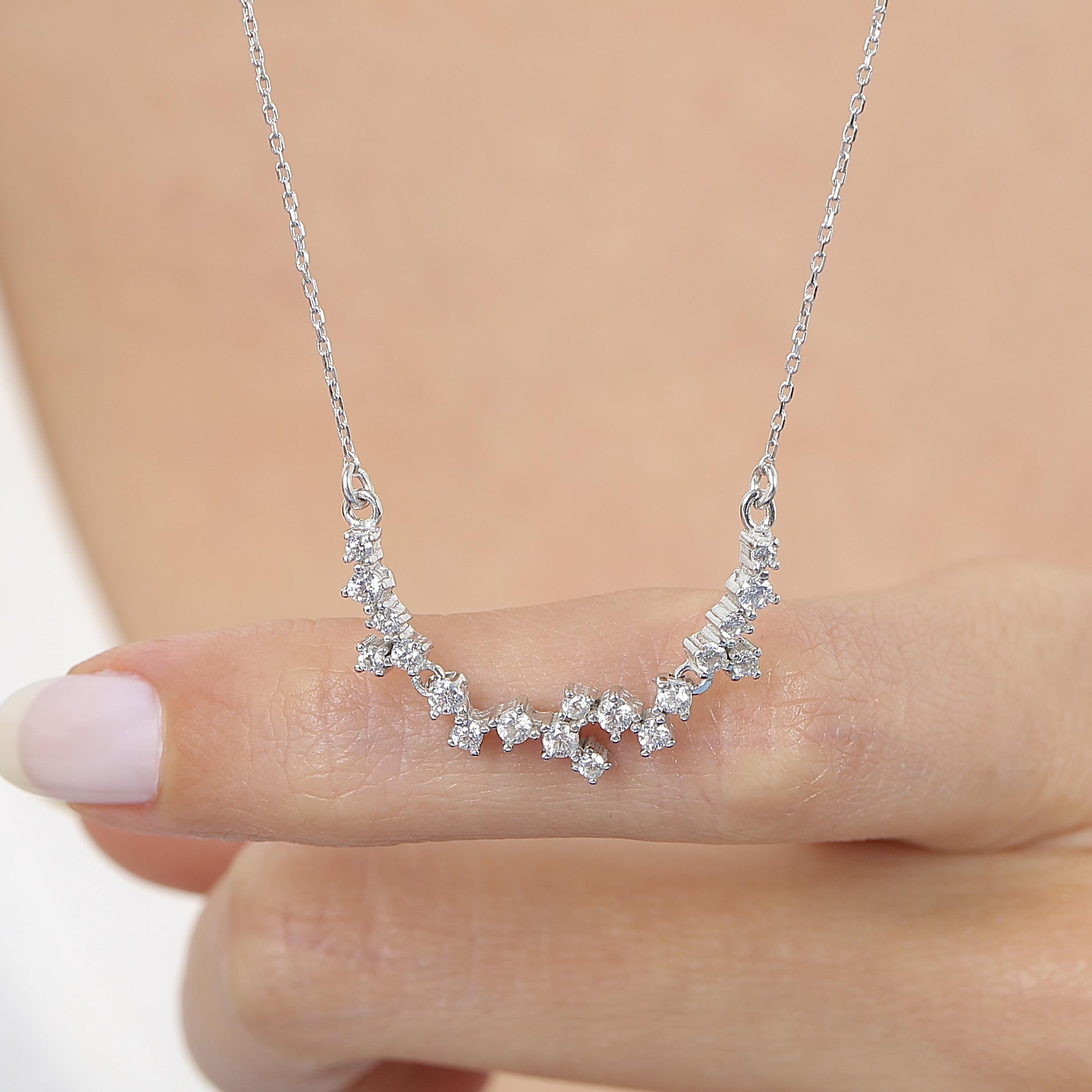 Mia Zirconia Stone Sparkle Cluster 925 Sterling Silver Necklace
