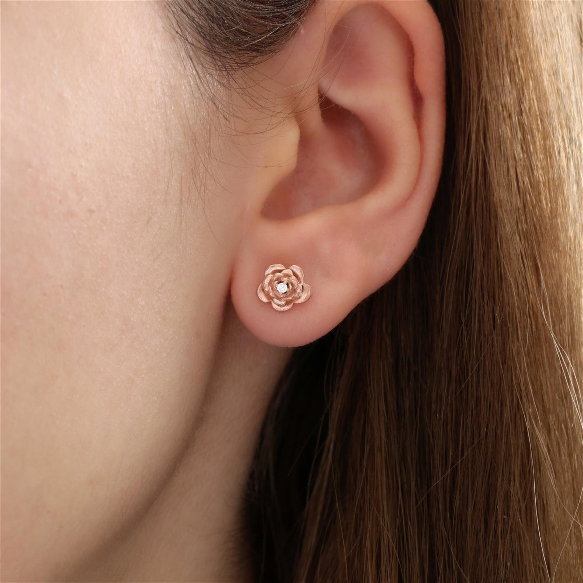 Minimal Rosebud Floral Rose Gold-Plated 925 Sterling Silver Earrings
