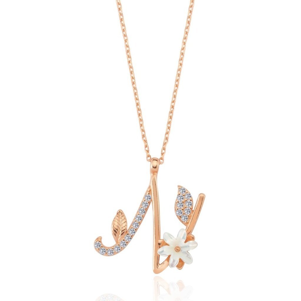 Sparkling Magnolia Flower 925 Sterling Silver Letter Necklace