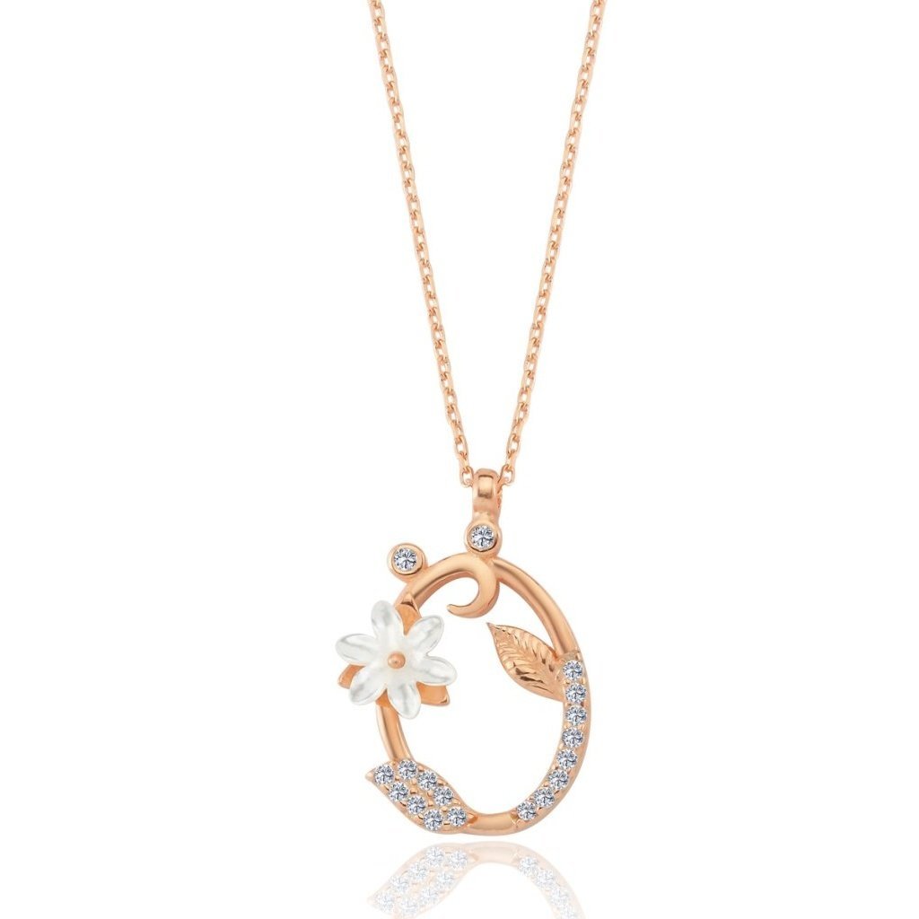 Sparkling Magnolia Flower 925 Sterling Silver Letter Necklace