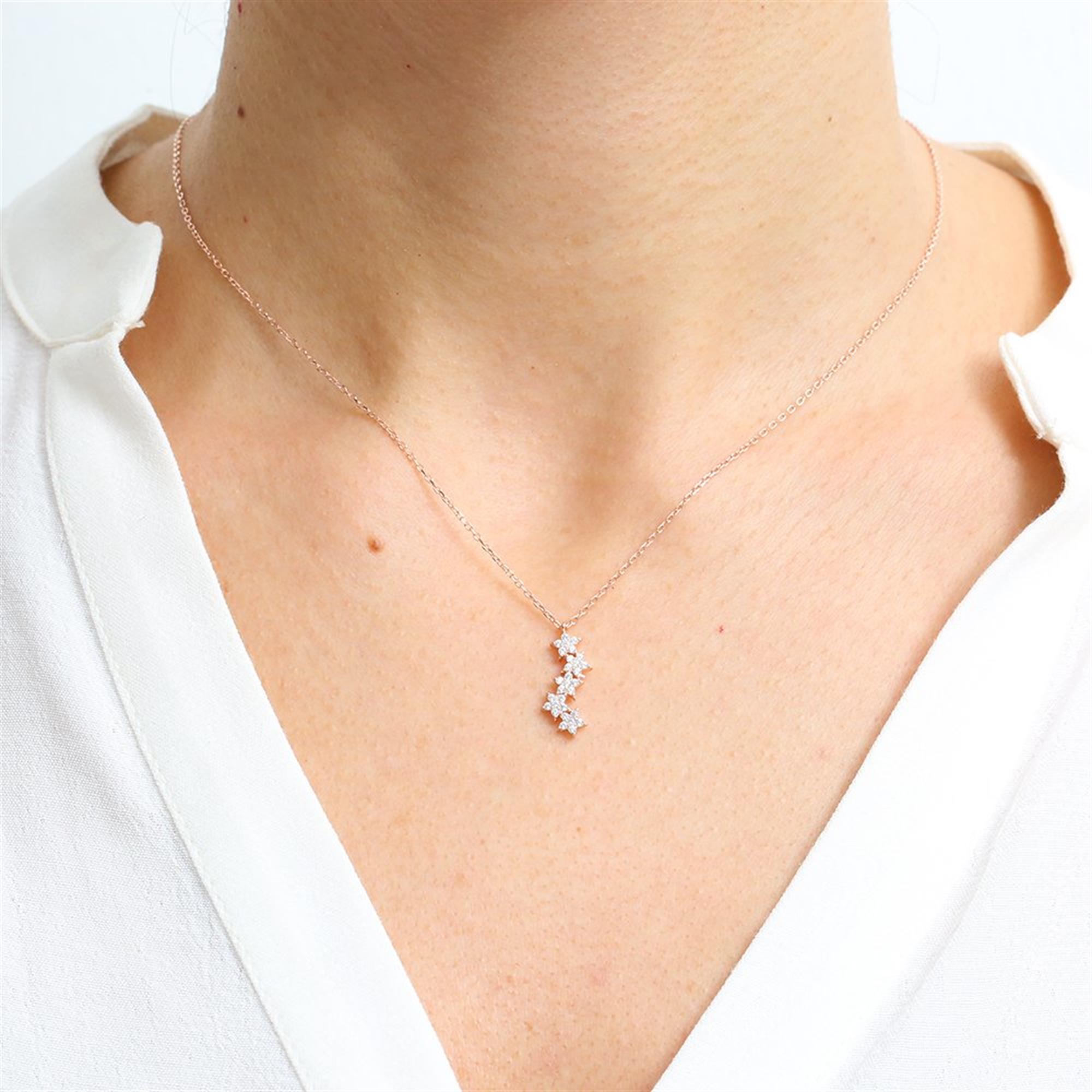 Diamond Mount Asymmetric Stars 925 Sterling Silver / Rose Gold Necklace