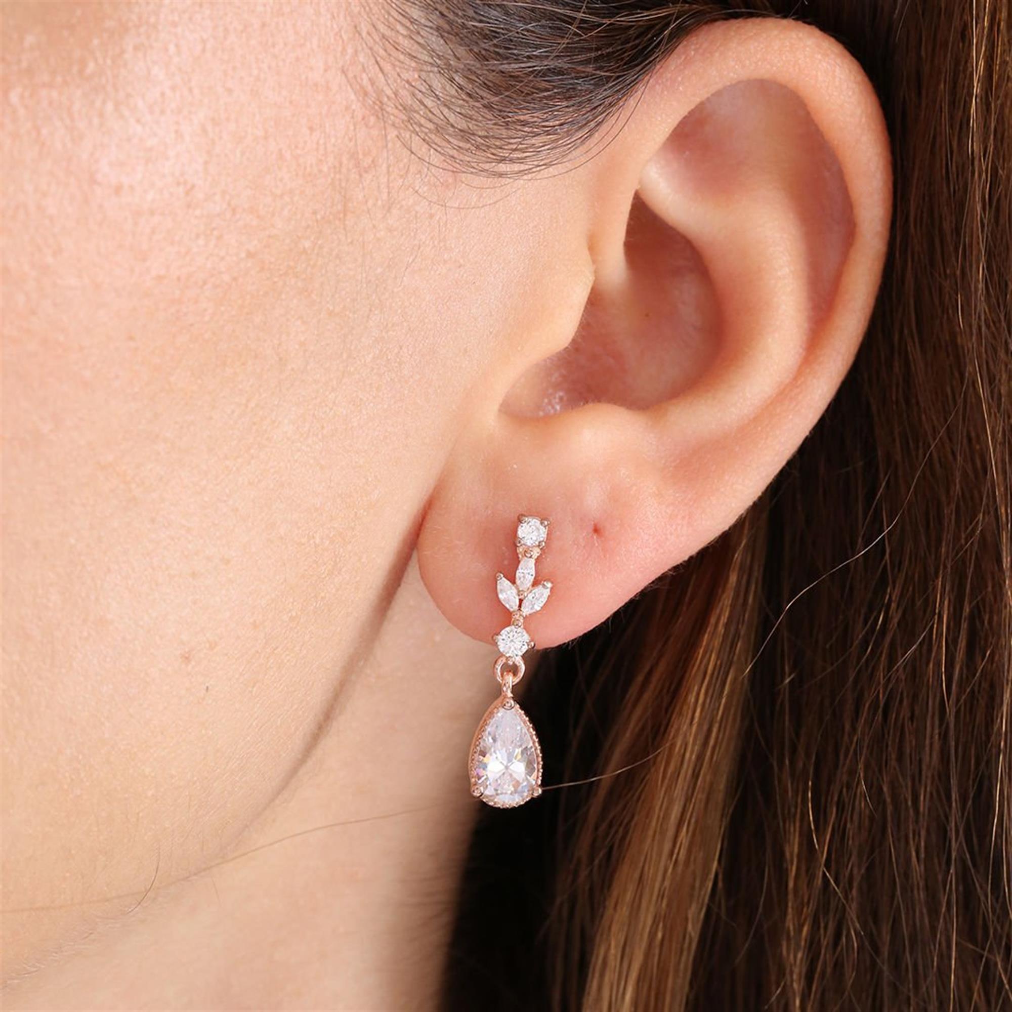 Diamond-Cut Sparkling Teardrop Rose Gold-Plated 925 Sterling Silver Earrings